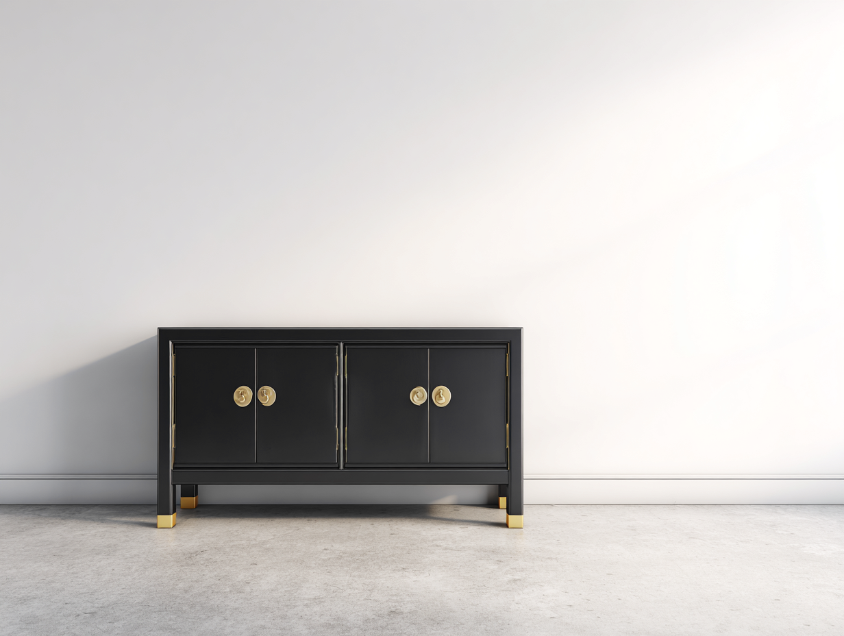Dielenschränke Holzwerkstoff und Metall 120x40x75 cm - Schwarz und Gold - 4 Türen im klassischen Stil-Sozoiohouse