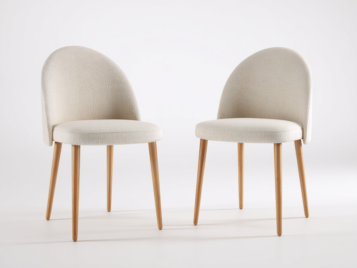 Esszimmerstühle Stoff 52x58x82 cm beige für Esszimmer im 2er Set mit Holzbeinen und runder Rückenlehne-Sozoiohouse