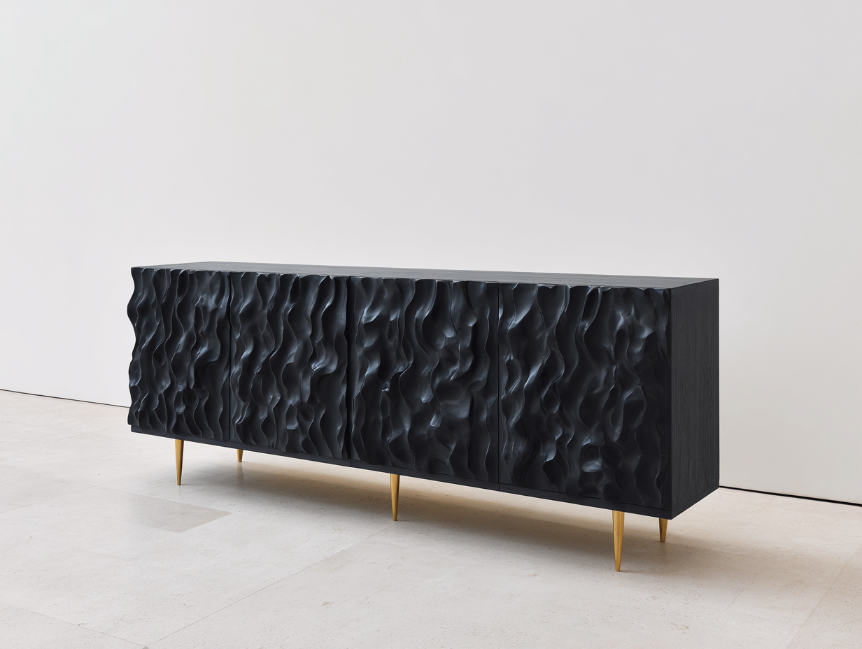 Dielenschränke Holzwerkstoff 180x42x72 cm schwarz für Flur mit 4 Türen und Wellenfront-Sozoiohouse
