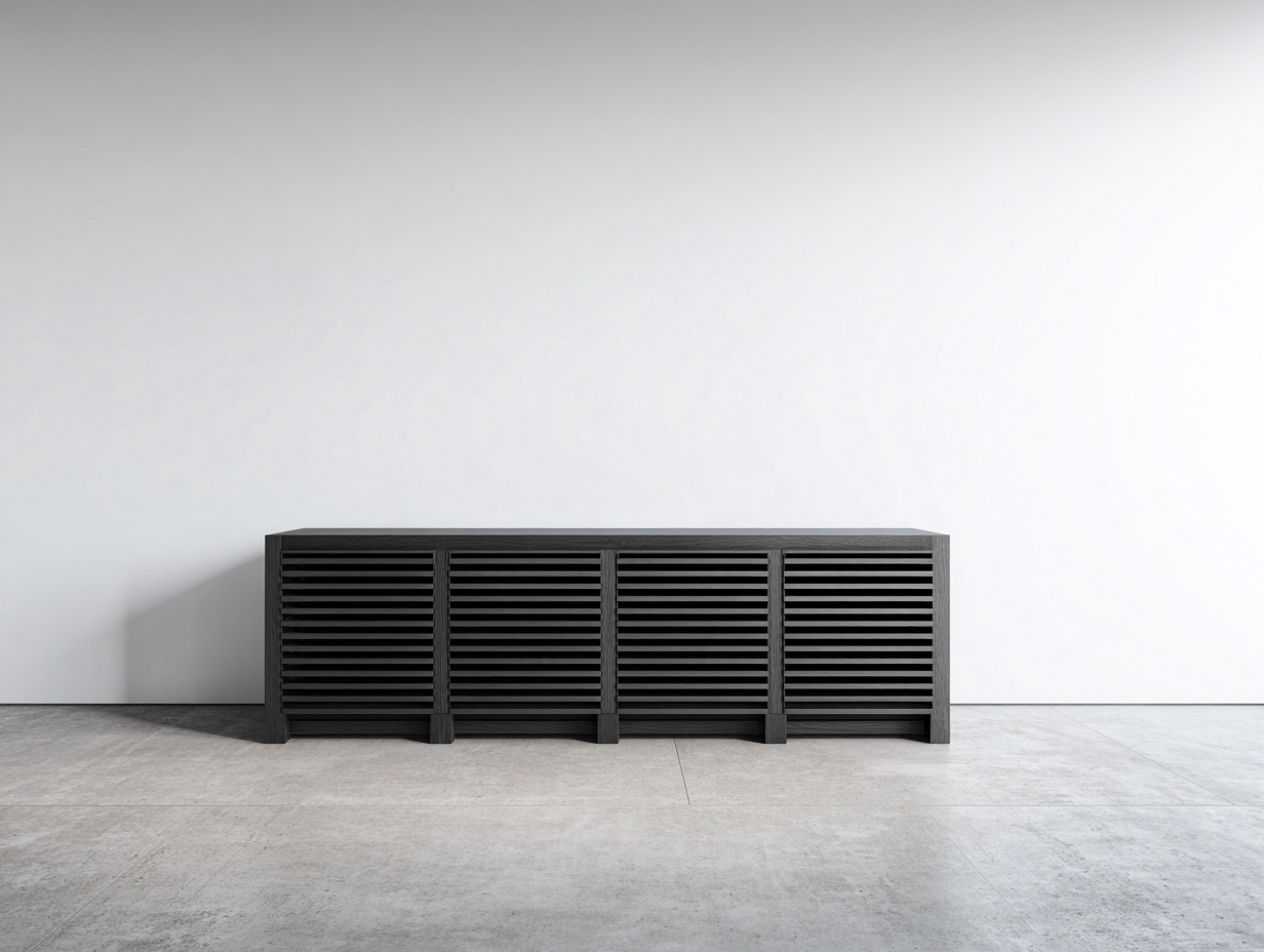 Dielenschränke Holzwerkstoff 180x40x55 cm schwarz für Flur mit 4 Türen und Lamellenfront-Sozoiohouse