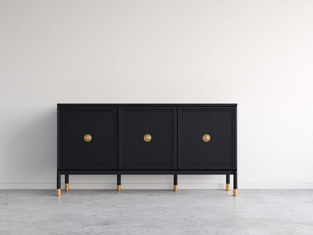 Dielenschränke Holzwerkstoff Schwarz 160x40x75 cm - 3 Schranktüren - goldfarbene Akzente-Sozoiohouse