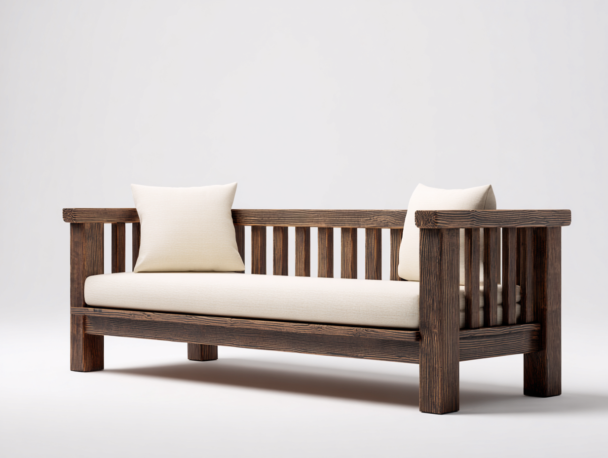 Gartenbank Massivholz 180x70x85 cm - Dunkelbraun Creme - mit heller Sitzauflage-Sozoiohouse