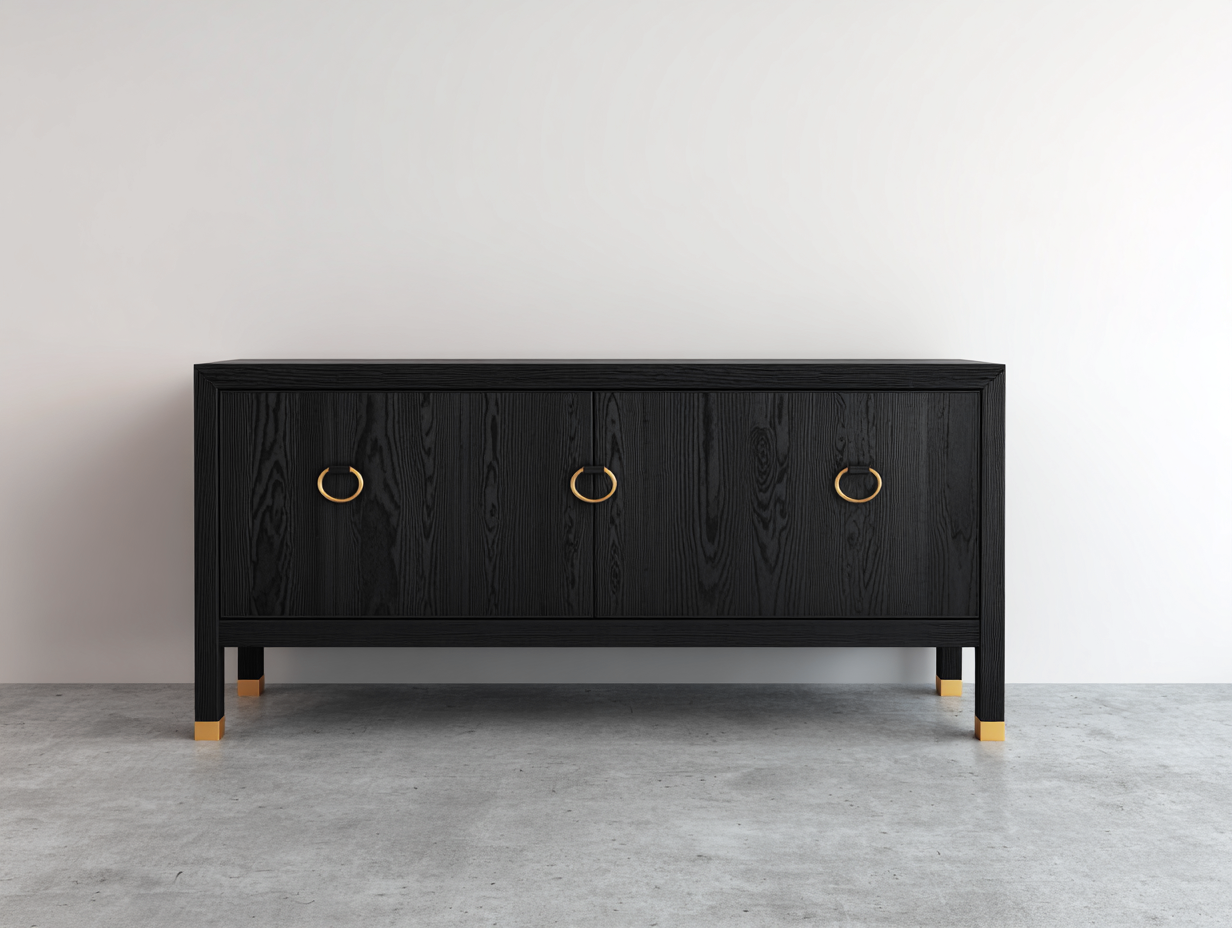 Dielenschränke Holzstruktur 150x40x78 cm - Schwarz Gold - 3 Türen-Sozoiohouse