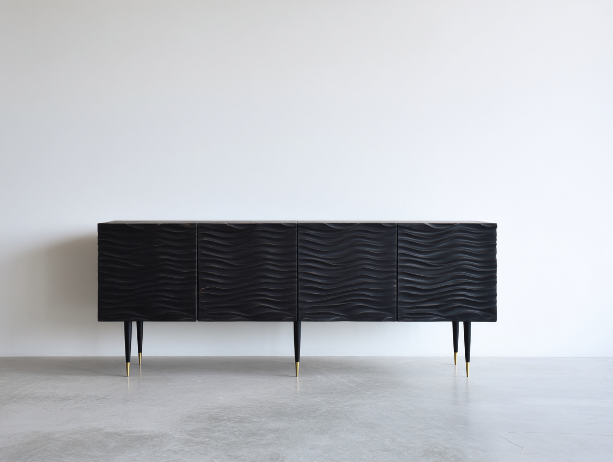 Dielenschränke Wellenfront 180x42x76 cm - Schwarz Gold - griffloser Schrank mit 4 Türen-Sozoiohouse