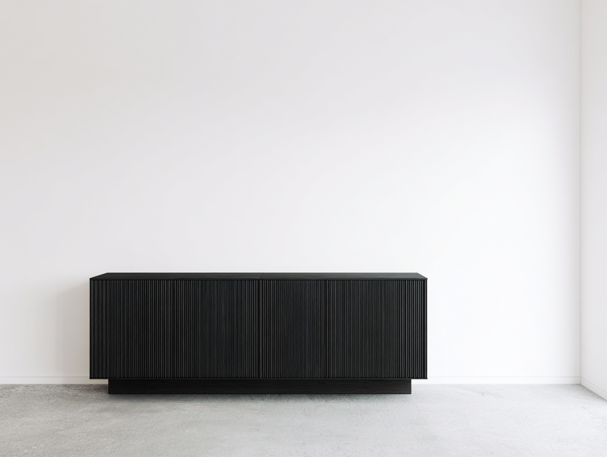 Dielenschränke Holzwerkstoff 160x40x55 cm schwarz für Flur mit 4 Türen und geriffelter Front-Sozoiohouse