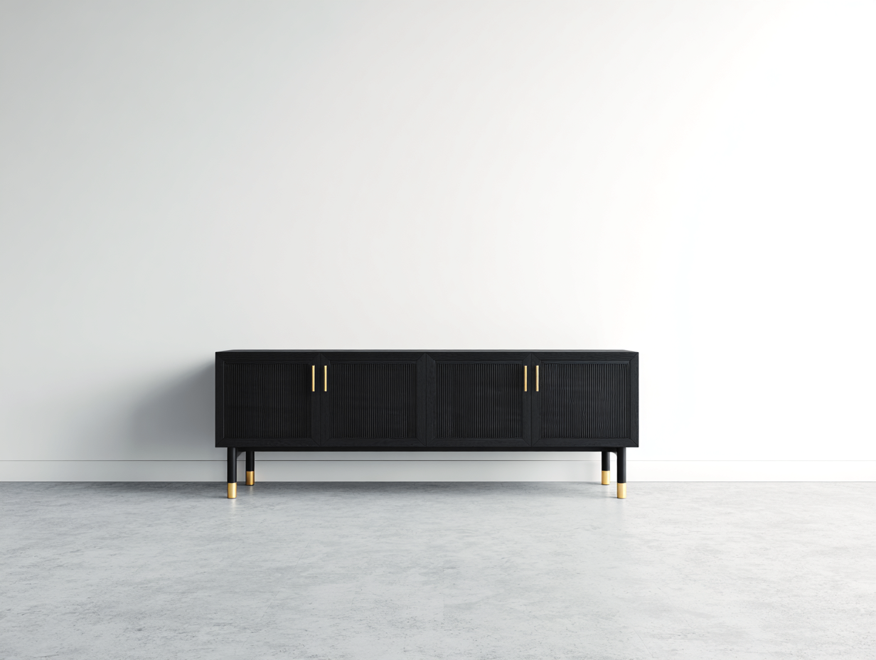 Dielenschränke Holzwerkstoff und Metall 180x40x70 cm - Schwarz und Gold - 4 Türen im modernen Stil-Sozoiohouse