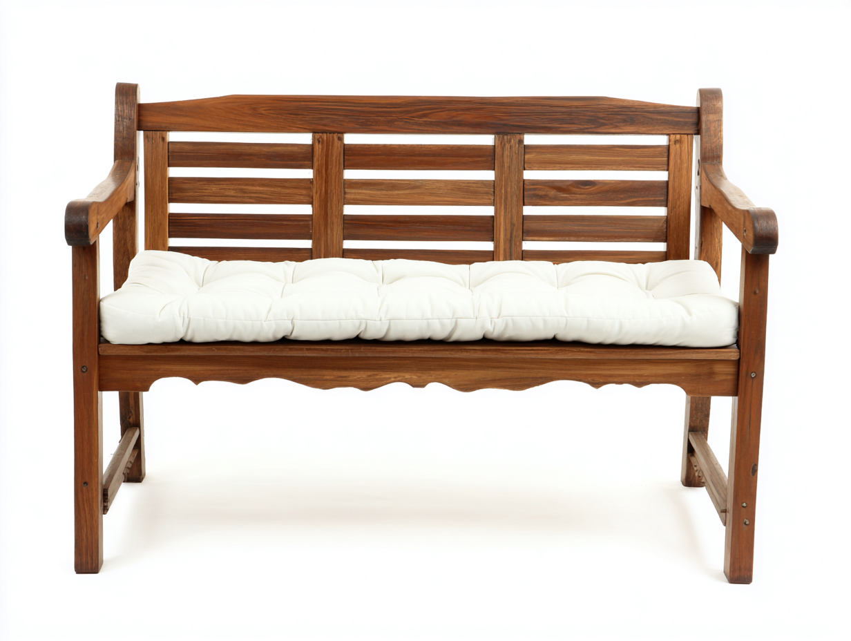 Gartenbank Holzstruktur 150x60x88 cm - Braun Creme - mit Armlehnen und Sitzauflage-Sozoiohouse