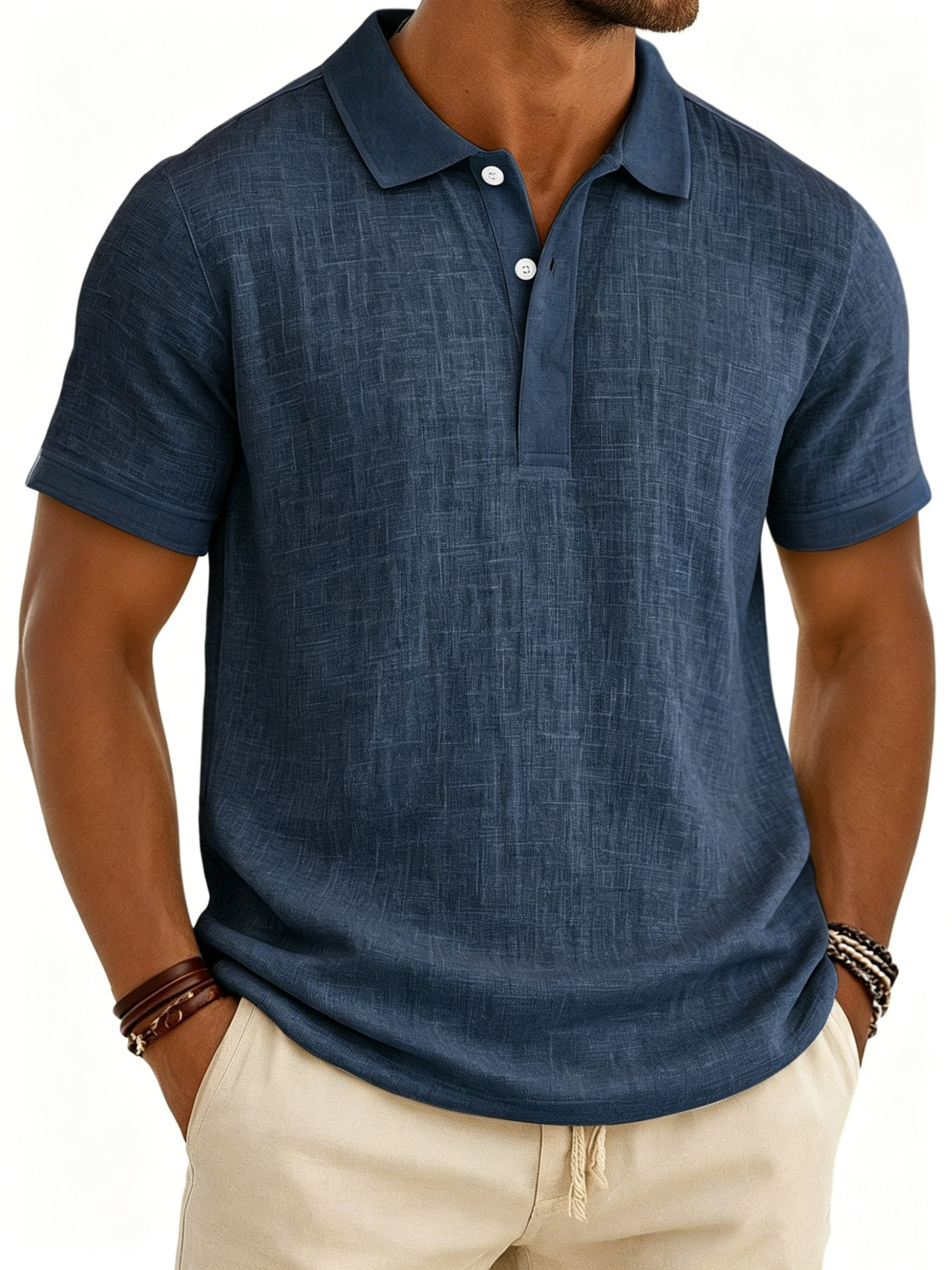 Men's Breathable Linen-Look Polo Shirt
