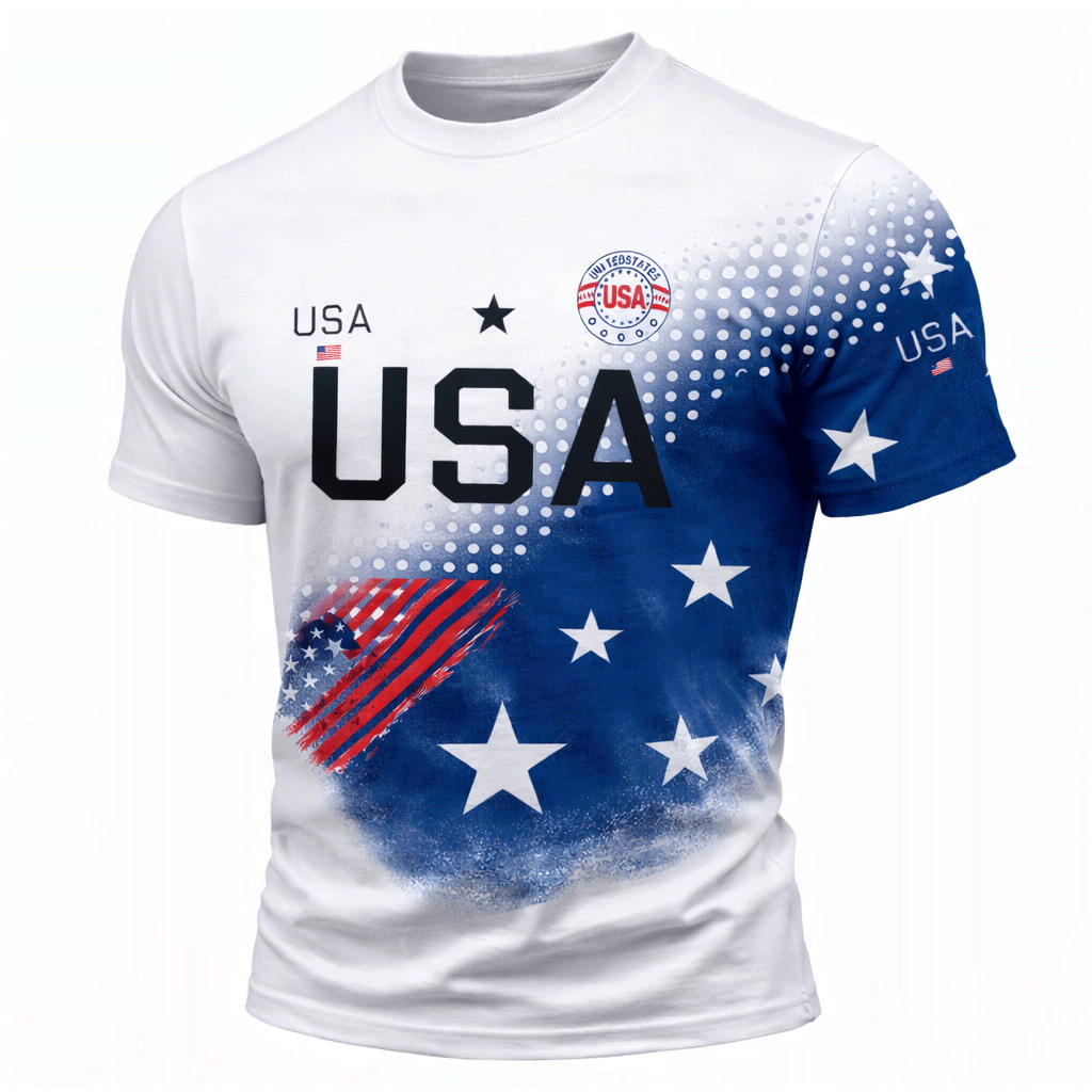 Cotton USA Patriotic Flag Print T-Shirt For Men - American Stars And Stripes Design, Casual Short Sleeve Tee