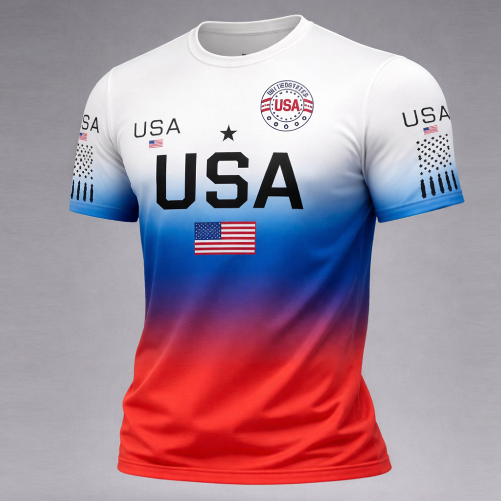 Polyester USA National Team Gradient T-Shirt With American Flag Print For Men And Women