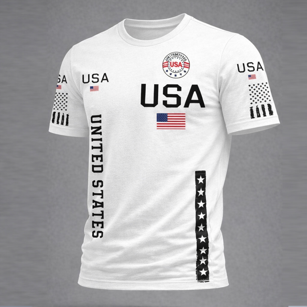Cotton USA Patriotic T-Shirt With American Flag Print And Stars Design