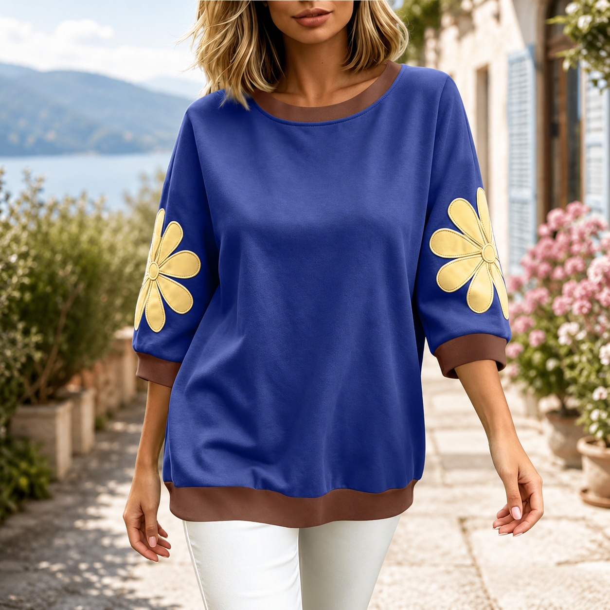 Women's Top with Floral Appliques