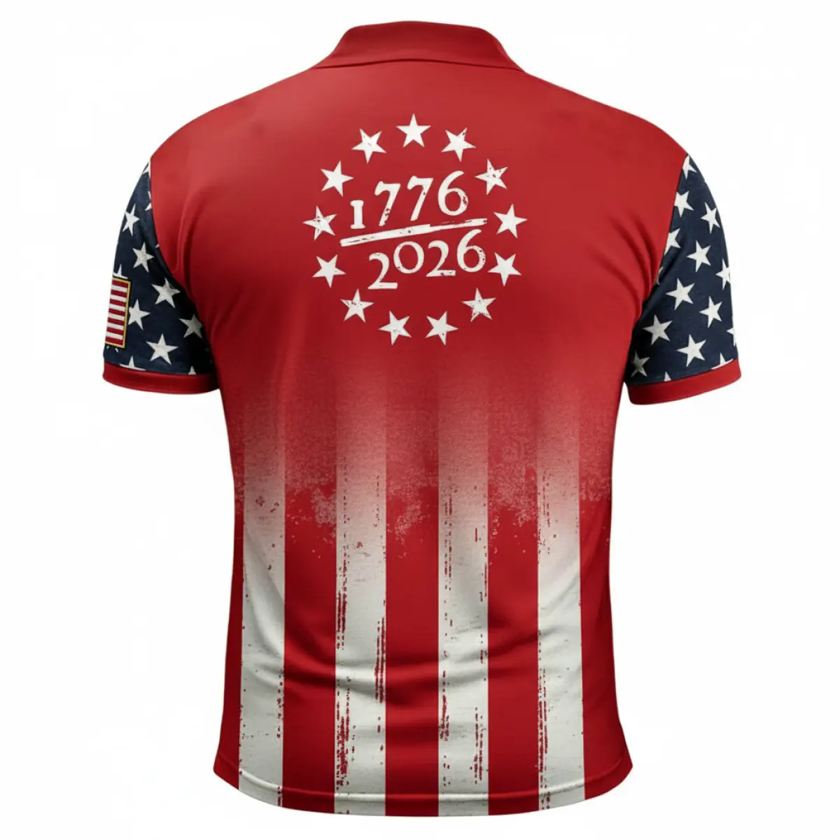 Men's Vintage 250th Anniversary American Flag 1776 Patriotic Print Polo Short-Sleeve T-Shirt