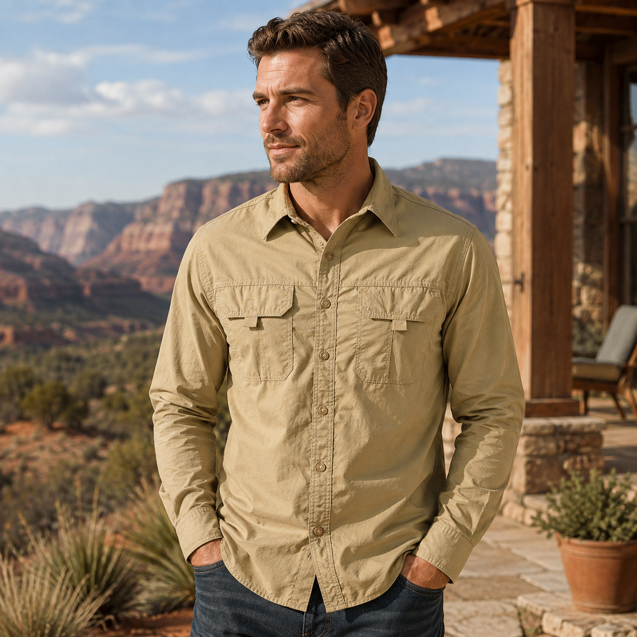 🌿 Men’s Lightweight Outdoor Utility Shirt – Breathable Short & Long Sleeve Style