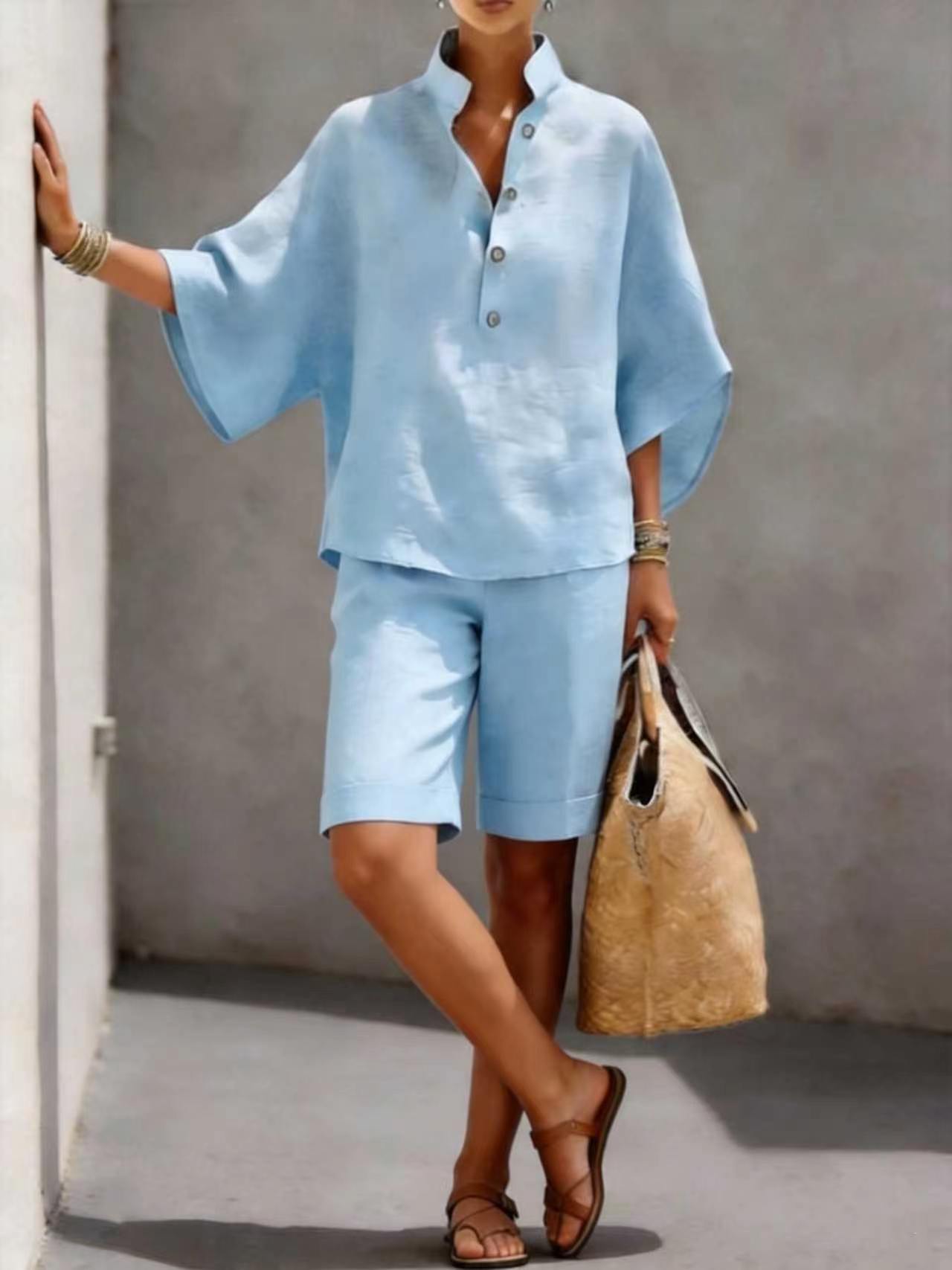 ✨Last Day 70%OFF✨Casual and comfortable linen short-sleeved top and shorts two-piece set