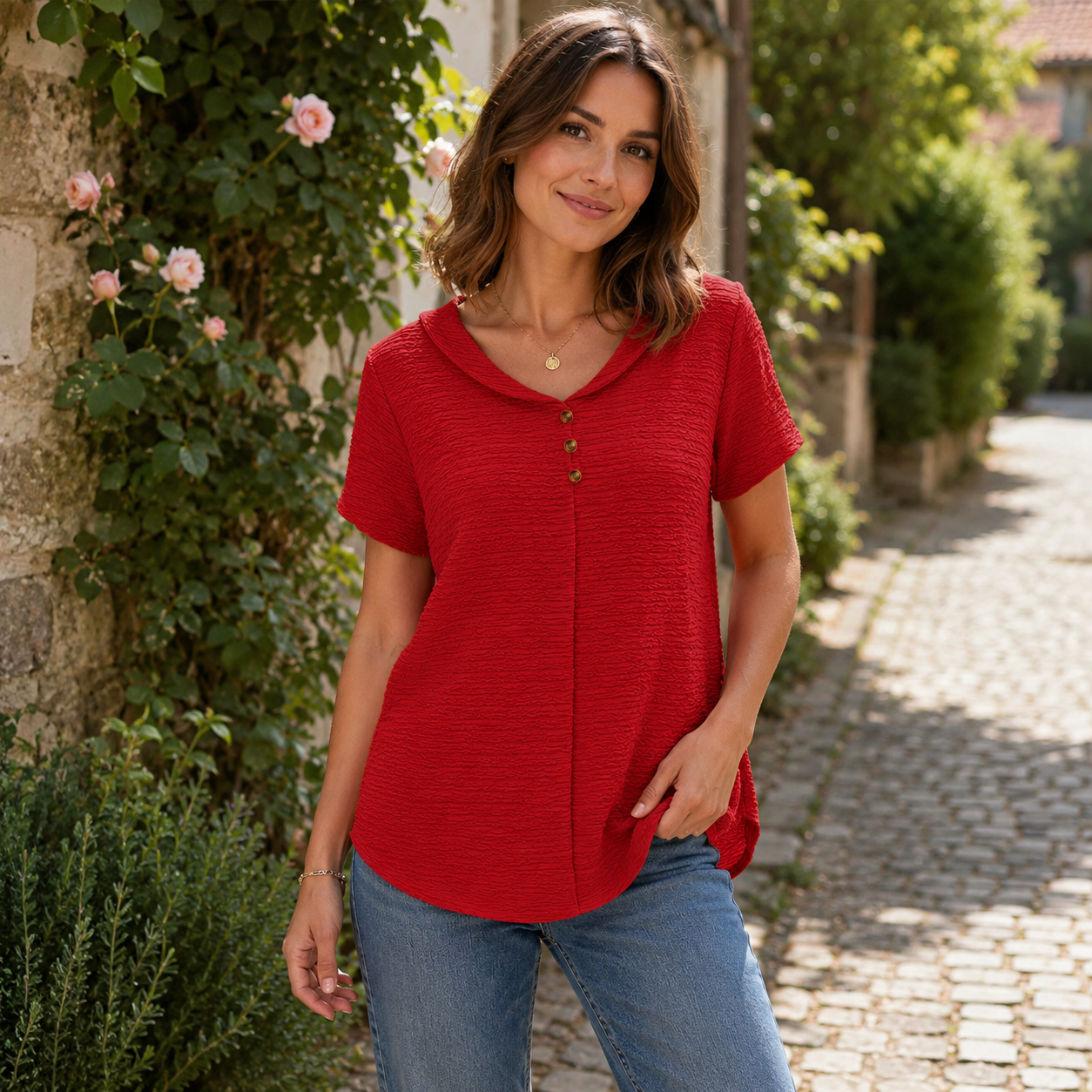 🌿 Luftig-leichtes Strukturshirt mit weichem Kragen und Knopfdetails – bequem, feminin und in 12 wunderschönen Farben erhältlich ✨