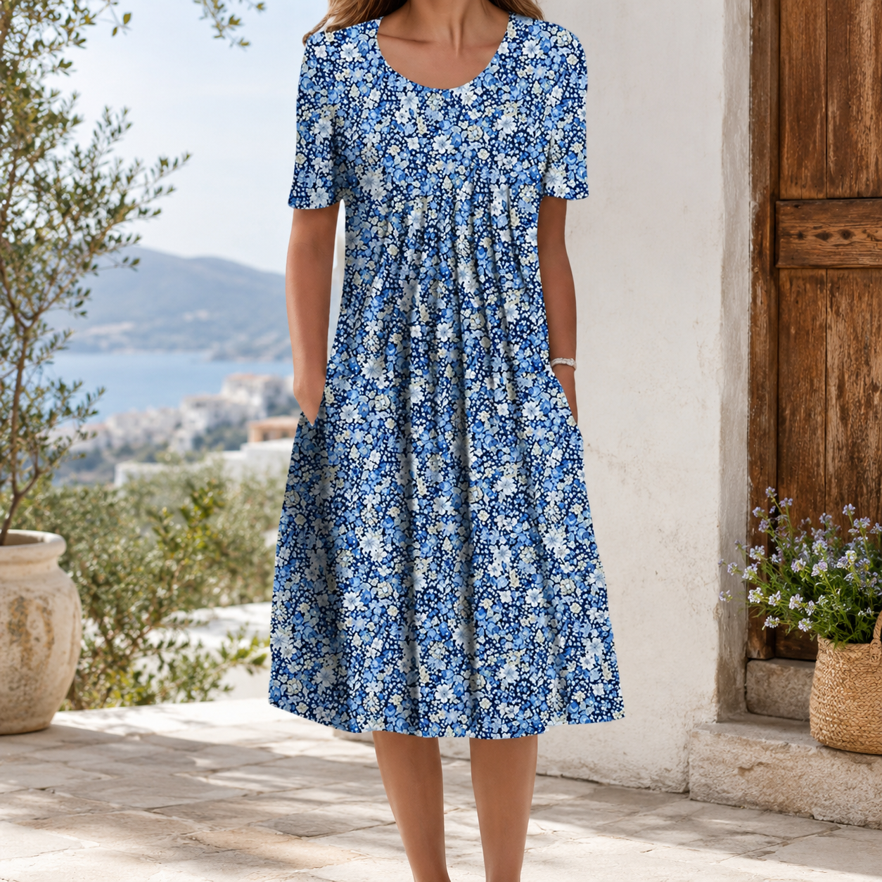 🌸 Luftiges Damenkleid mit floralen Designs und praktischen Taschen