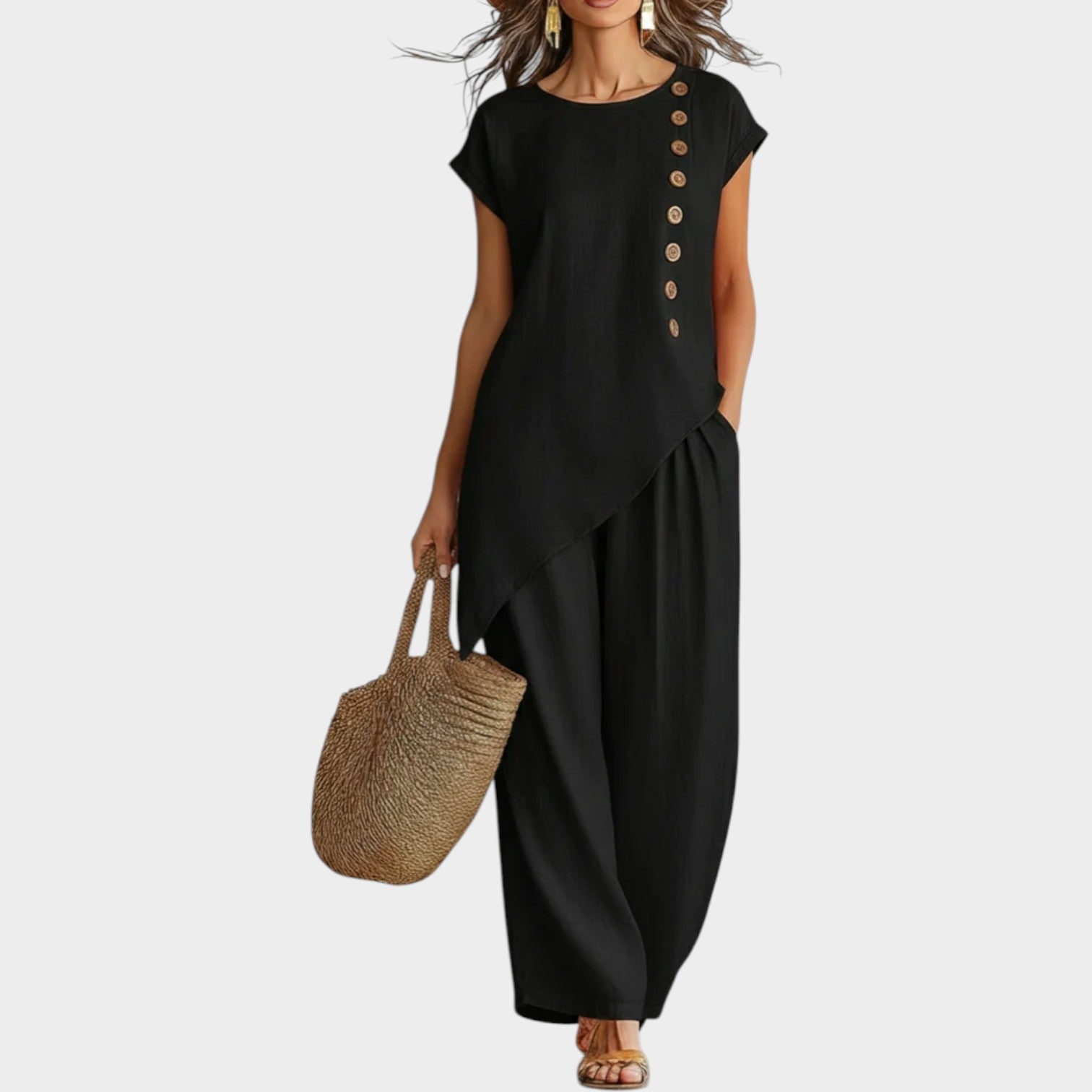 Asymmetrical Button Two-Piece Set