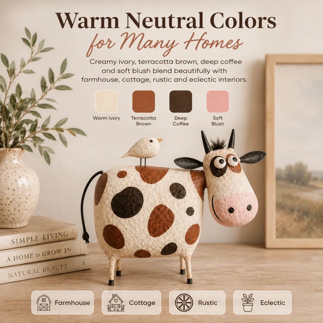 🐮 Whimsical Cow & Bird Folk Art Figurine – Charming Handmade-Inspired Decor for Your Home & Garden ✨