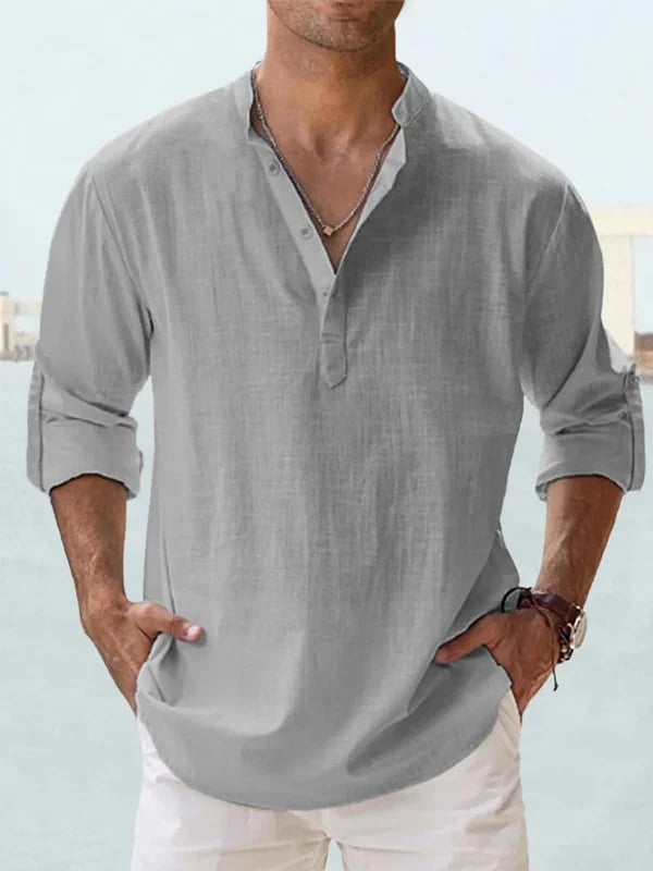 🔥 Chemise décontractée pour homme en coton et lin à manches longues