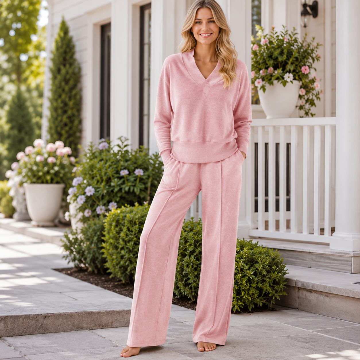 ✨ Effortless Comfort Women’s V-Neck Two-Piece Lounge Set 💕