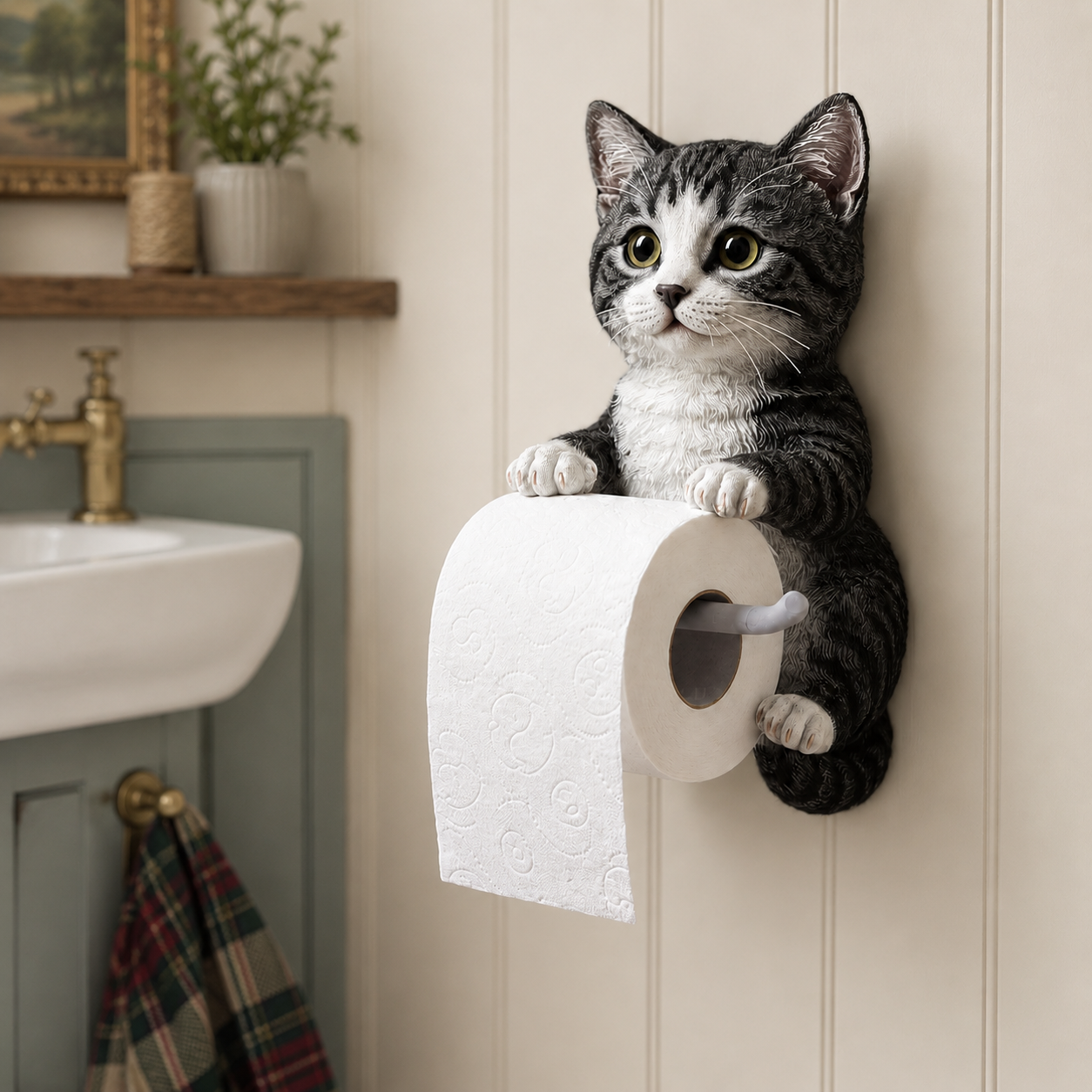 🐾 Cute Cat Toilet Paper Holder – Whimsical Wall Décor with Practical Roll Storage 😻