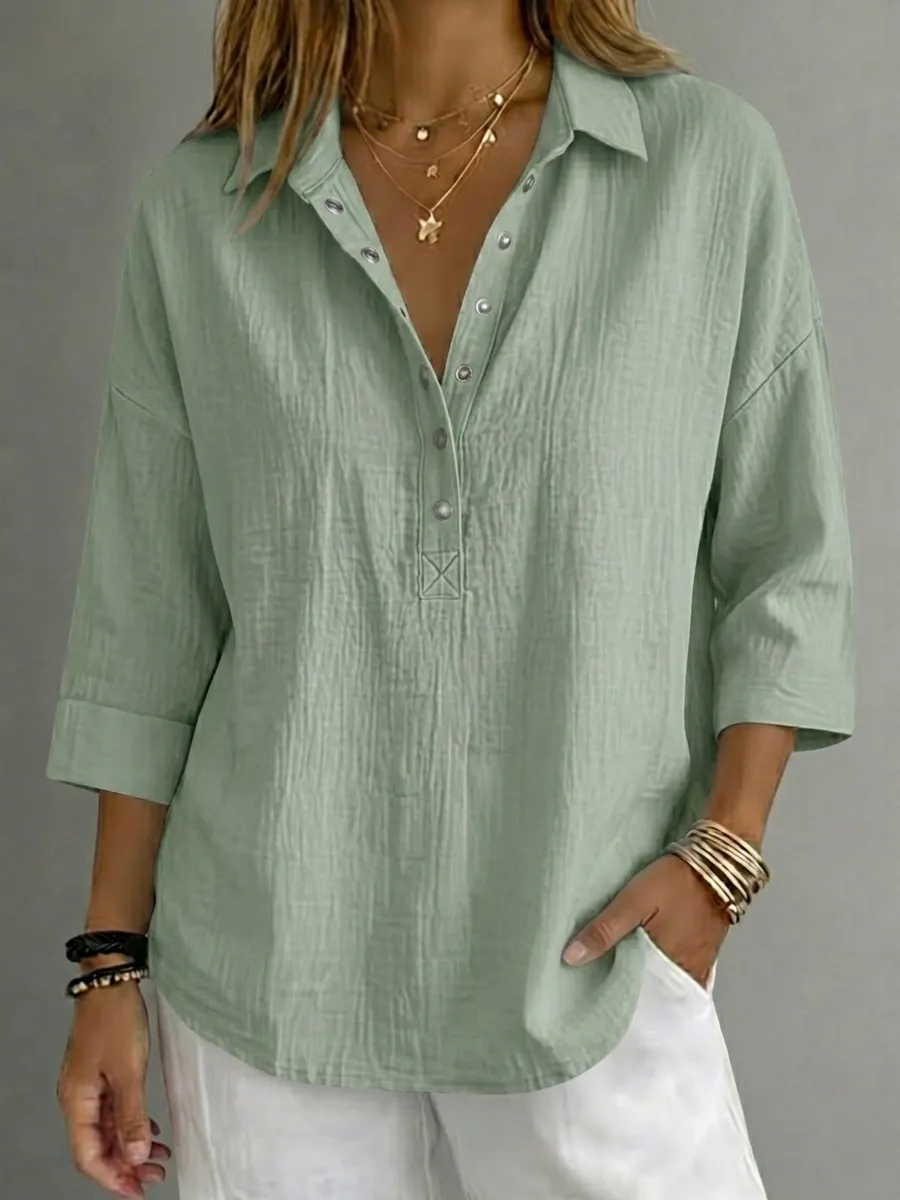 🌹New Arrival🔥 Women's Casual Linen Blend Henley 3/4 Sleeve Shirt