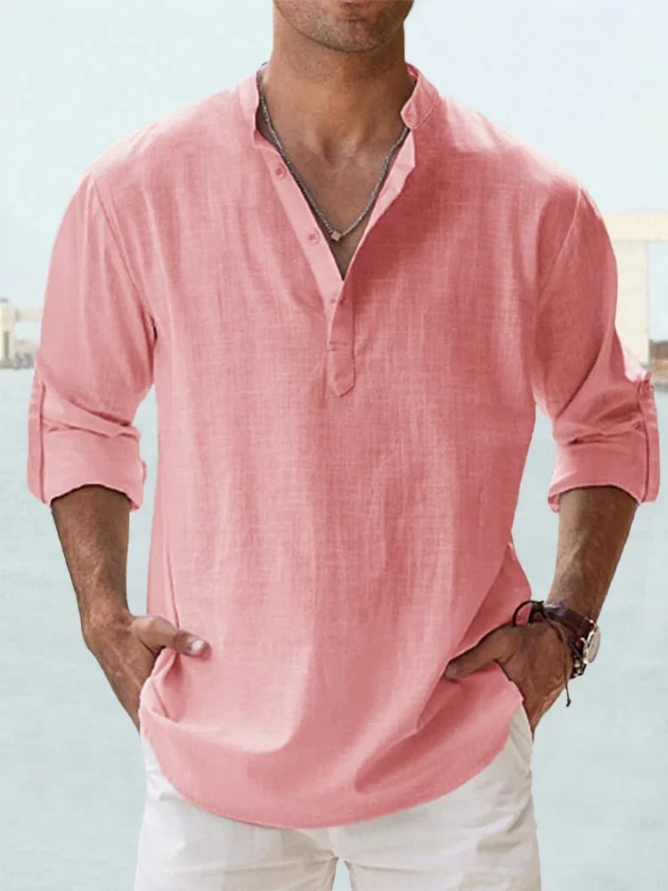 🔥 Chemise décontractée pour homme en coton et lin à manches longues