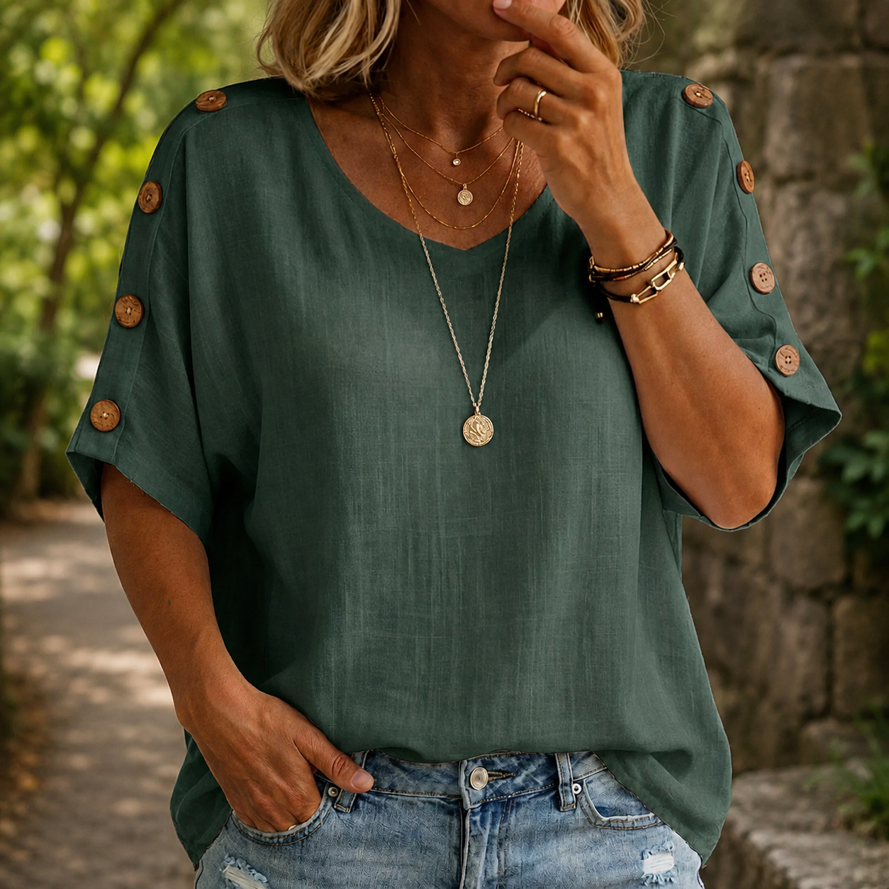 Airy Women's Blouse with Decorative Buttons