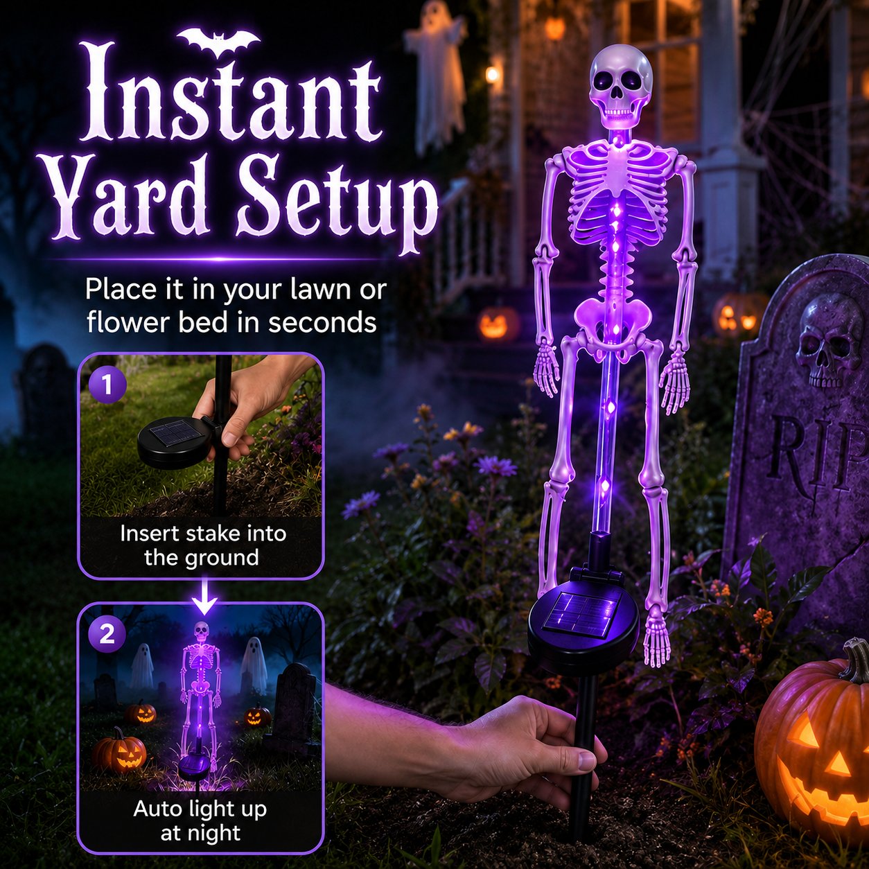 🎃 50% OFF Ends Today! Solar Skull Garden Lights with Creepy Color-Changing Glow 💀