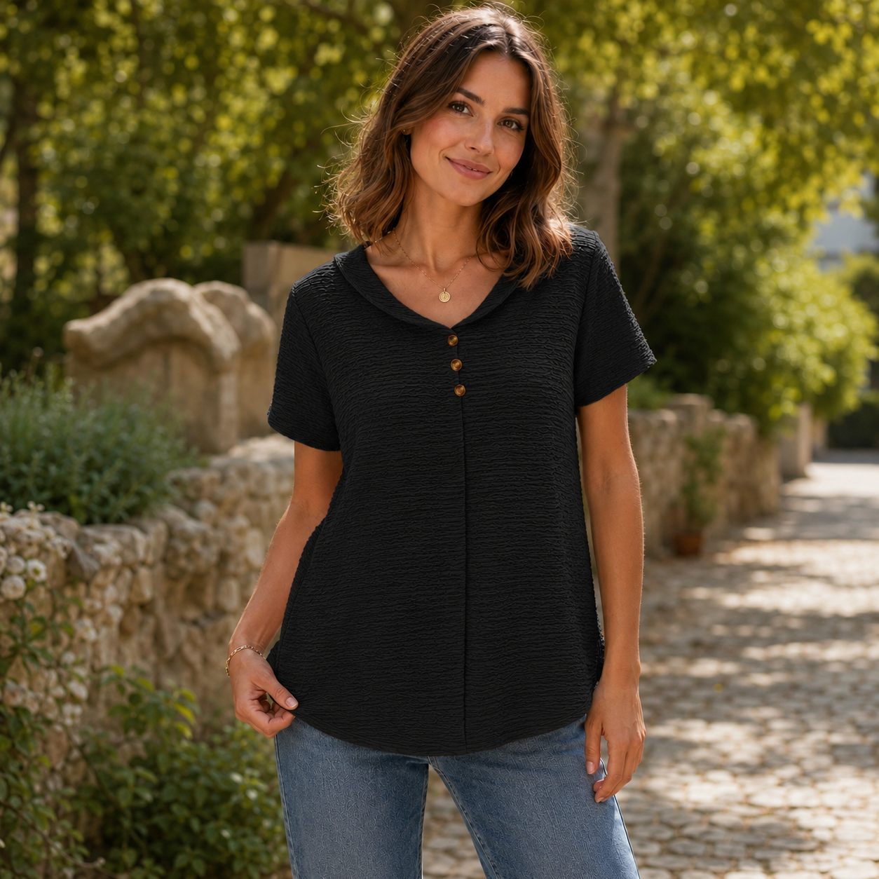 🌿 Luftig-leichtes Strukturshirt mit weichem Kragen und Knopfdetails – bequem, feminin und in 12 wunderschönen Farben erhältlich ✨