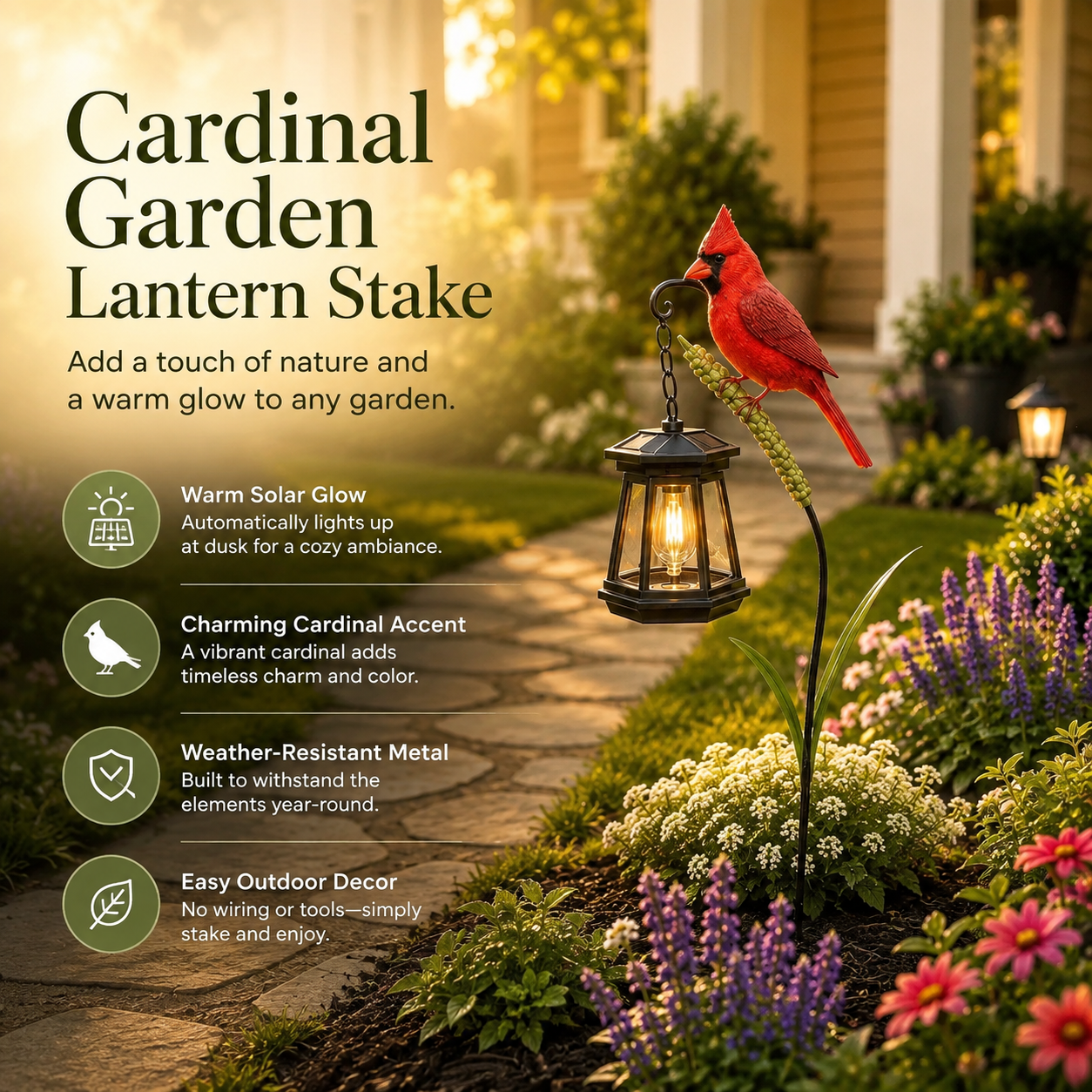 Cardinal Garden Lantern Stake