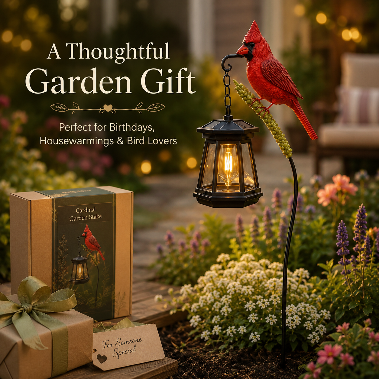 Cardinal garden lantern gift presentation