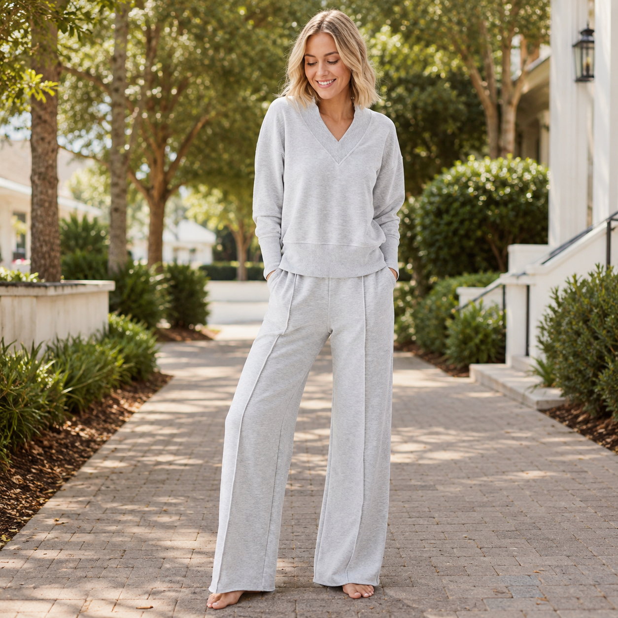 ✨ Effortless Comfort Women’s V-Neck Two-Piece Lounge Set 💕