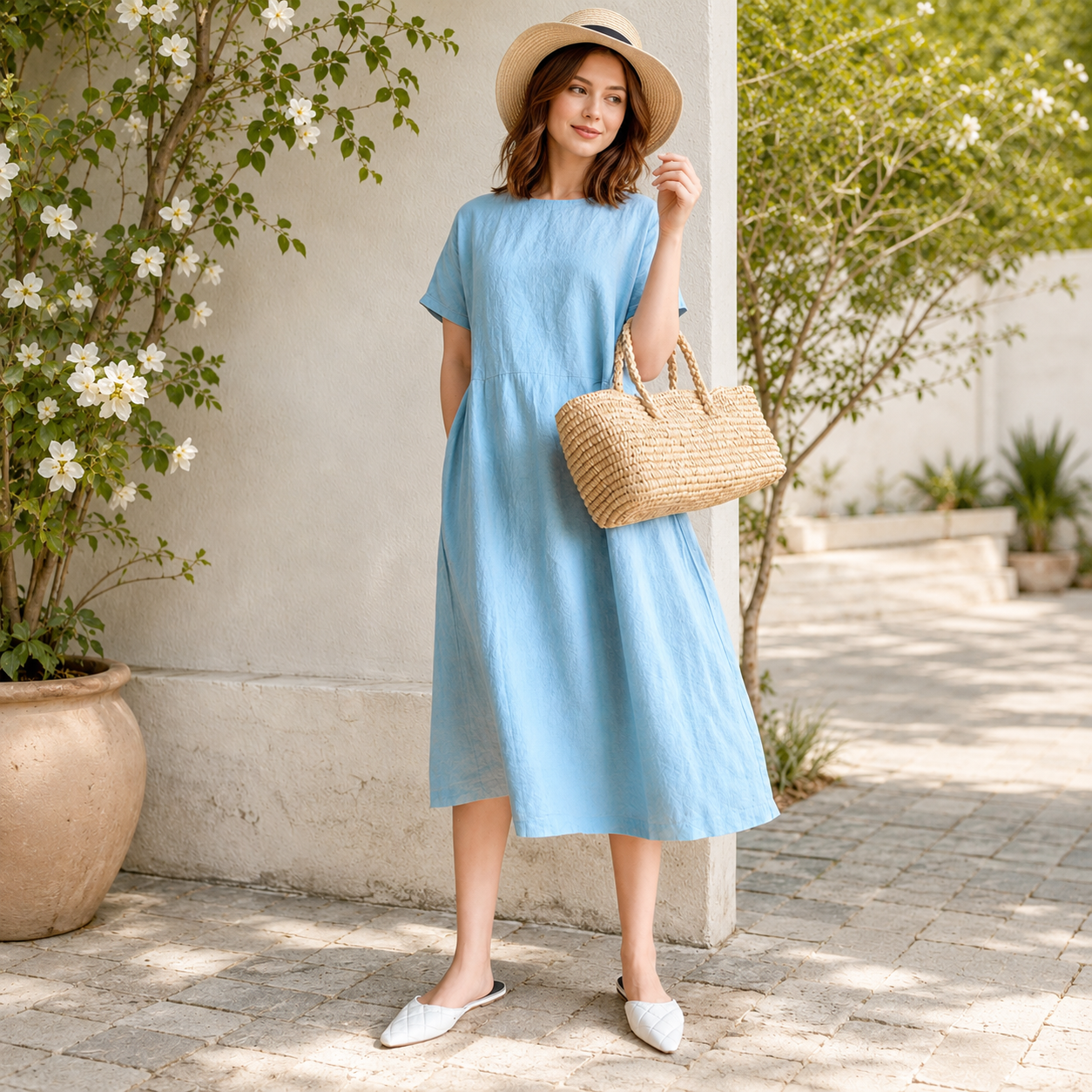 Airy Linen-Look Summer Dress with Relaxed Fit