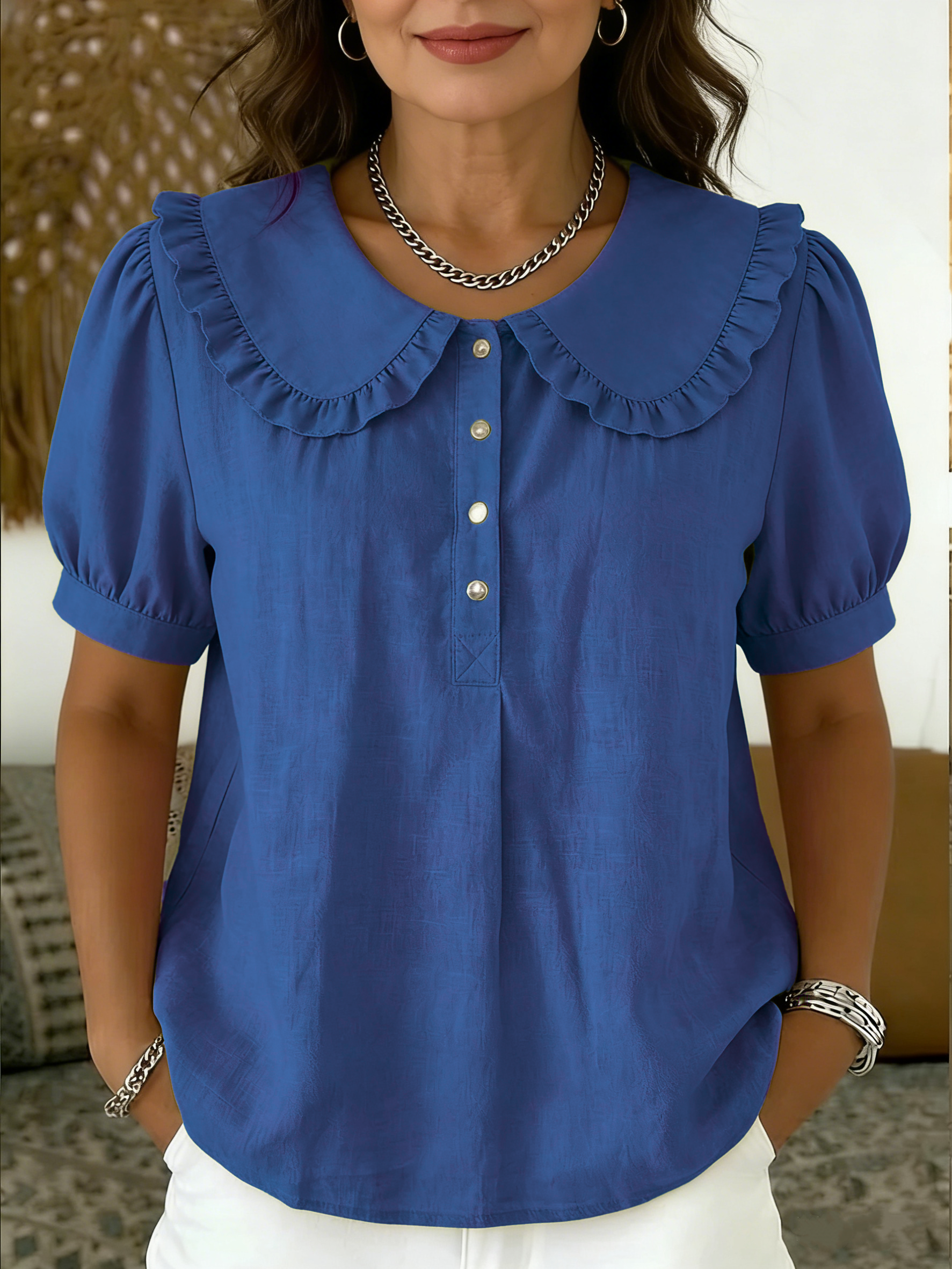 Clearance Sale🔥 Casual Peter Pan collar cotton-linen blend polo shirt