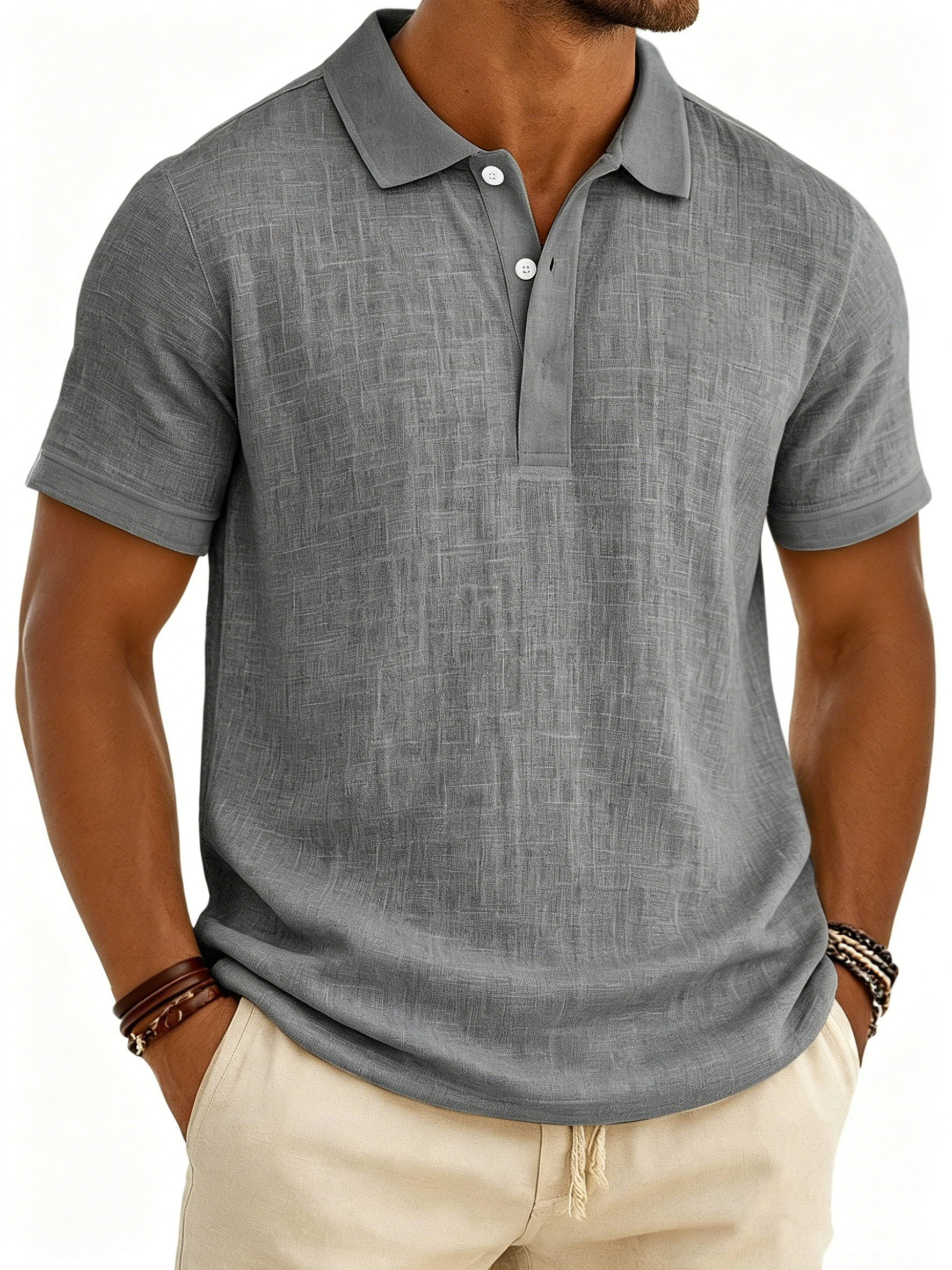 Men's Breathable Linen-Look Polo Shirt