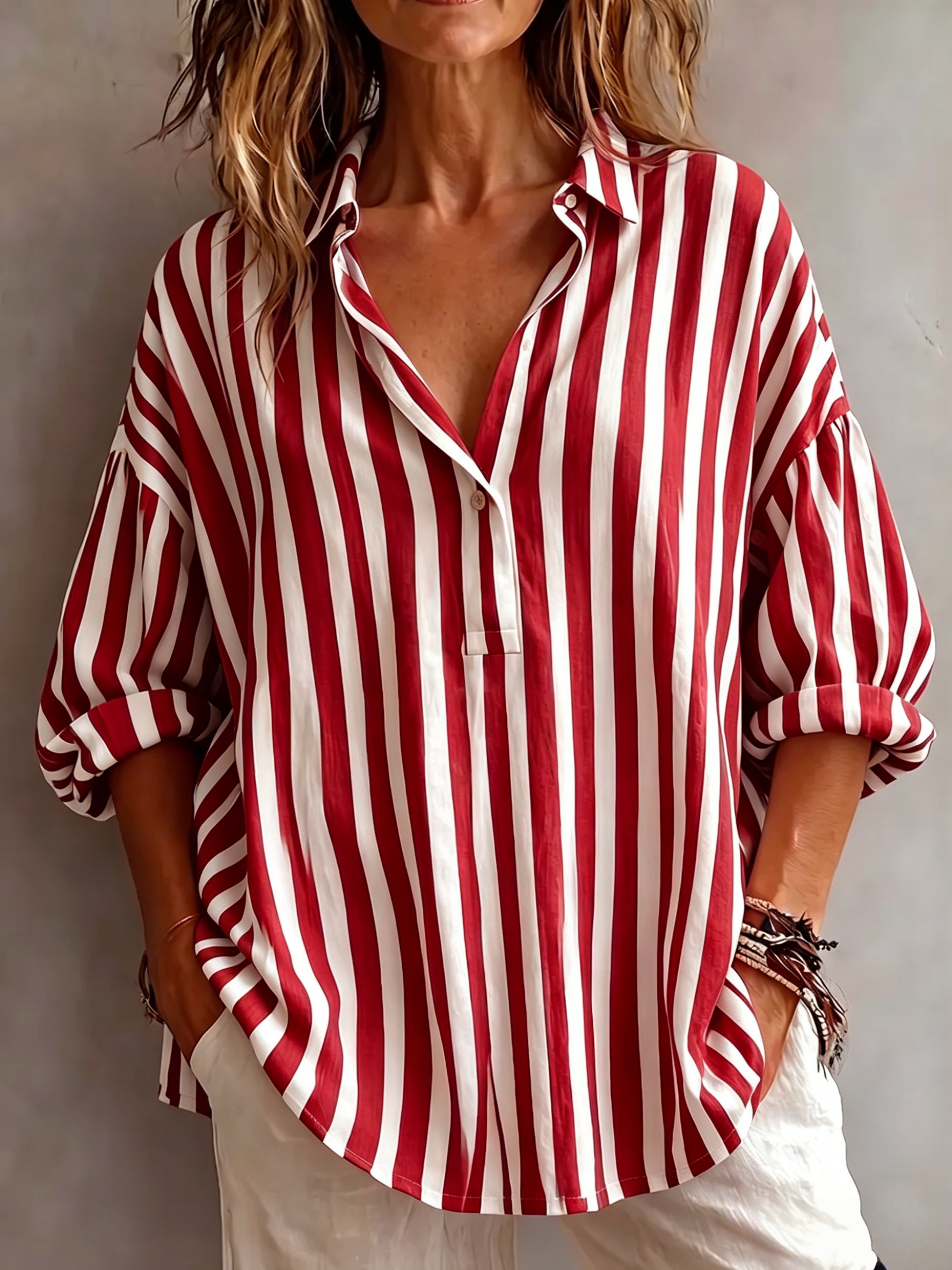 Casual Classic Striped Cotton Linen Blouse