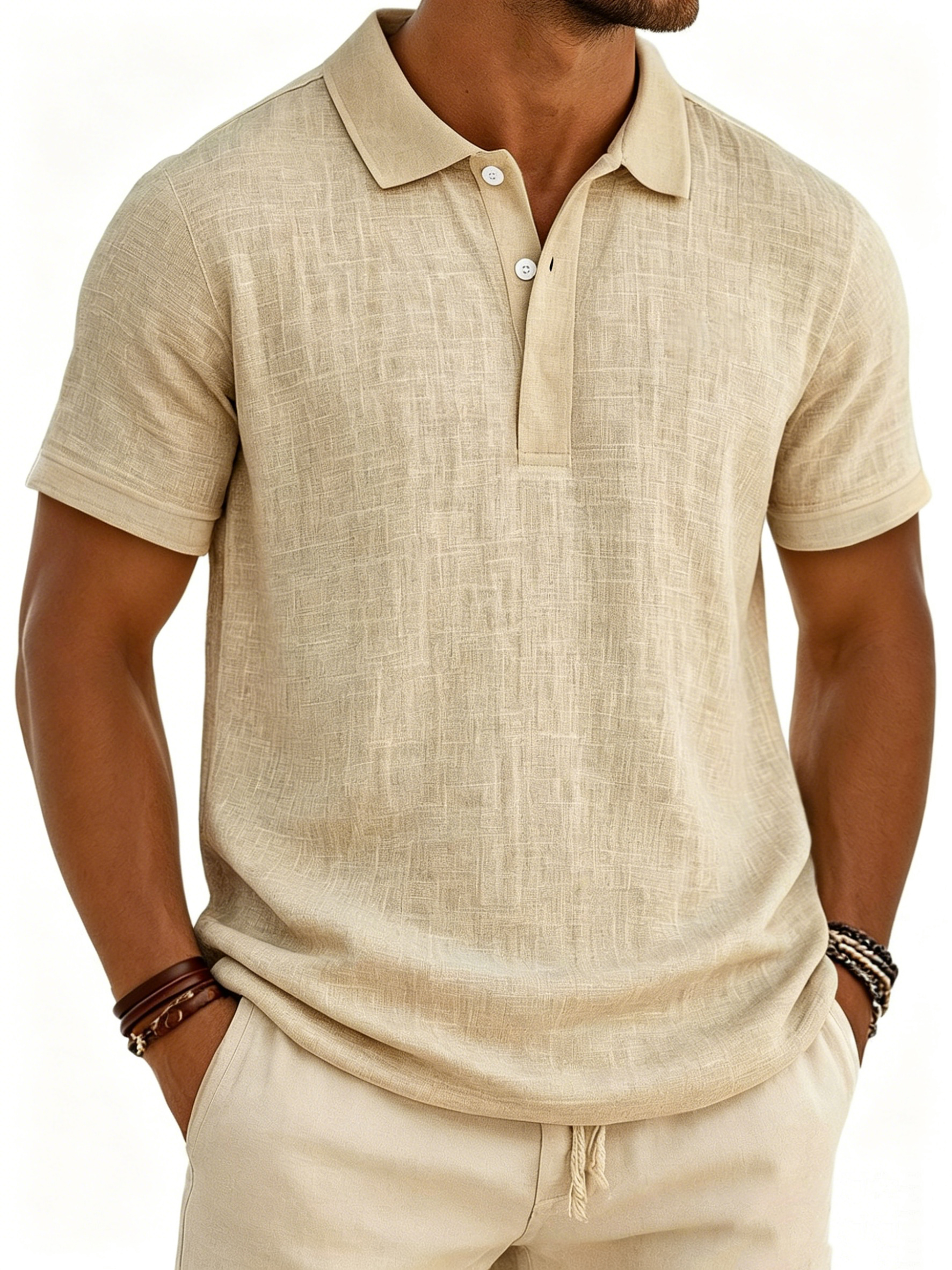 Men's Breathable Linen-Look Polo Shirt