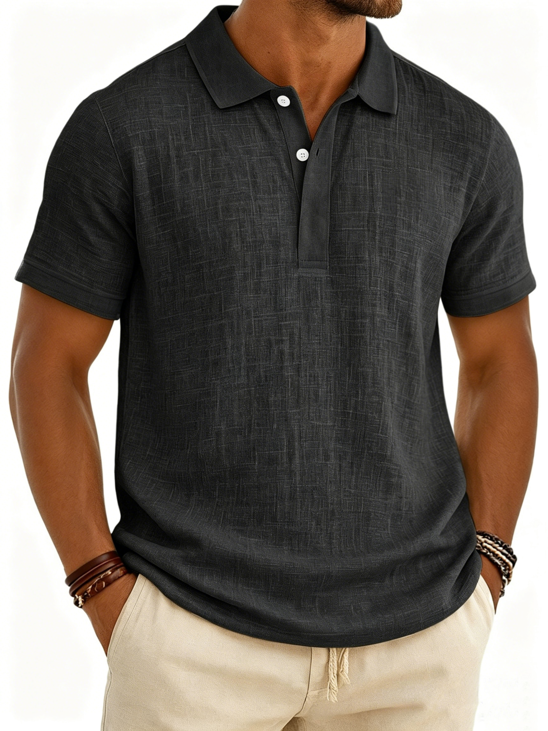 Men's Breathable Linen-Look Polo Shirt