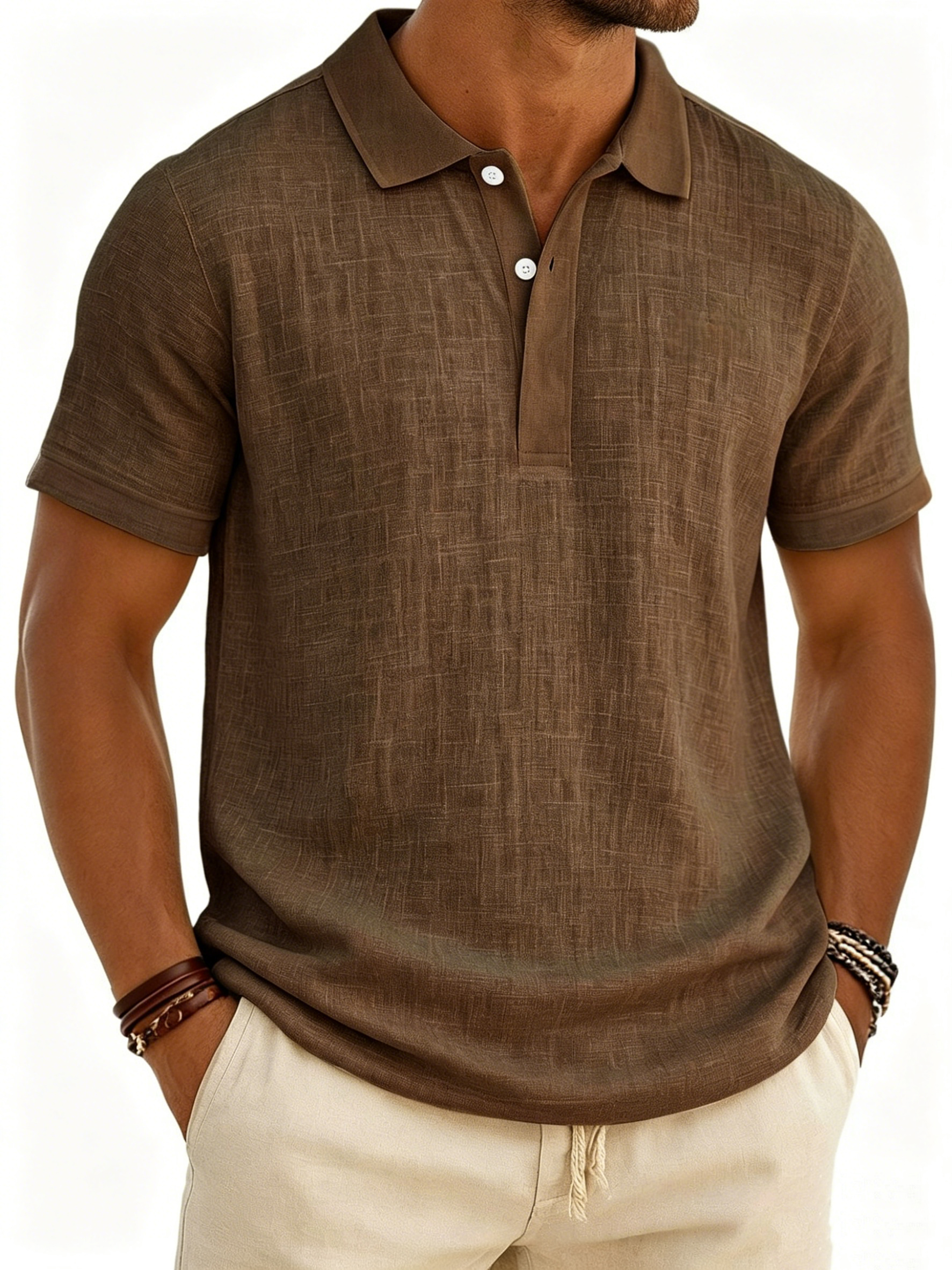 Men's Breathable Linen-Look Polo Shirt