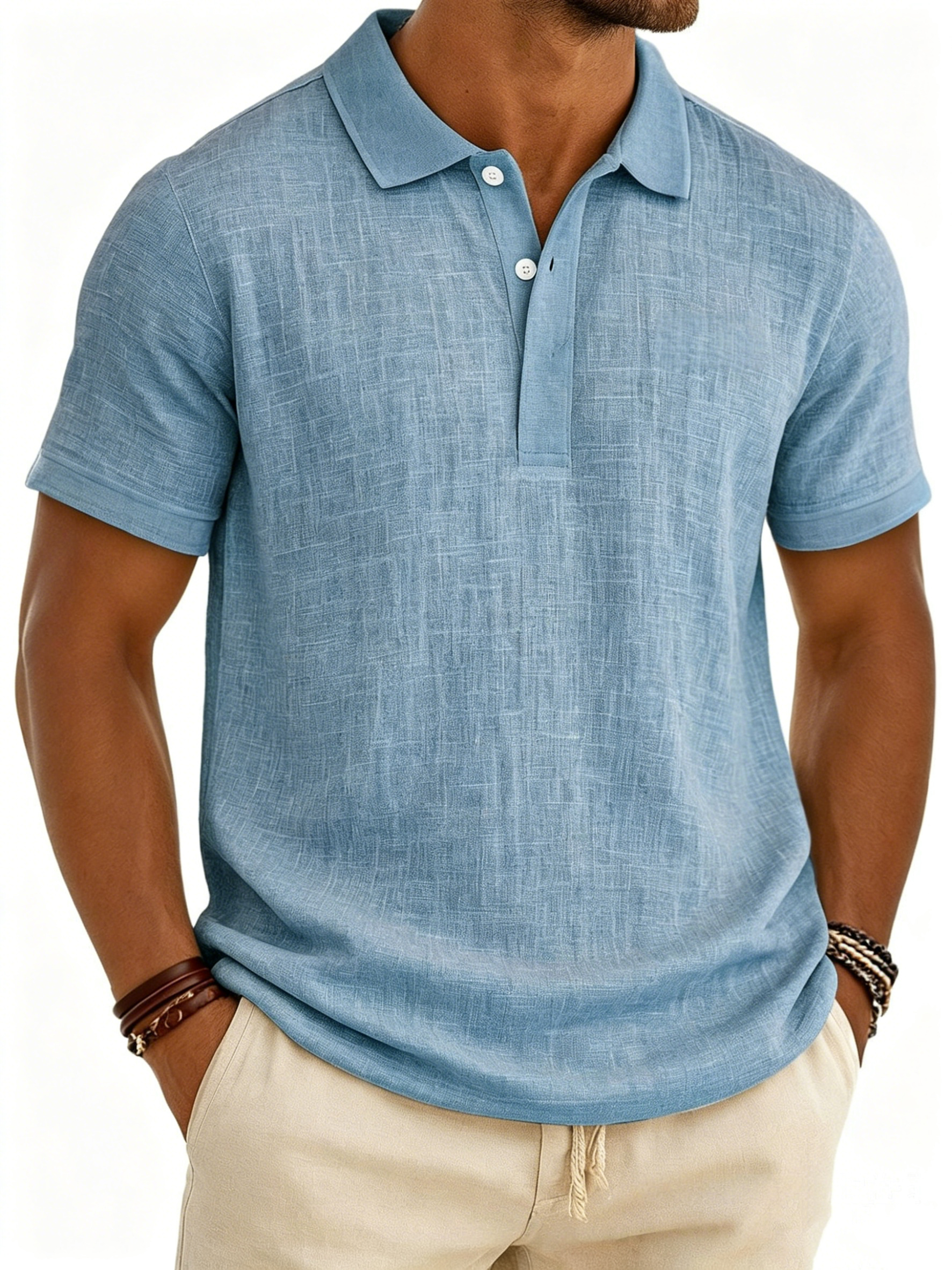 Men's Breathable Linen-Look Polo Shirt