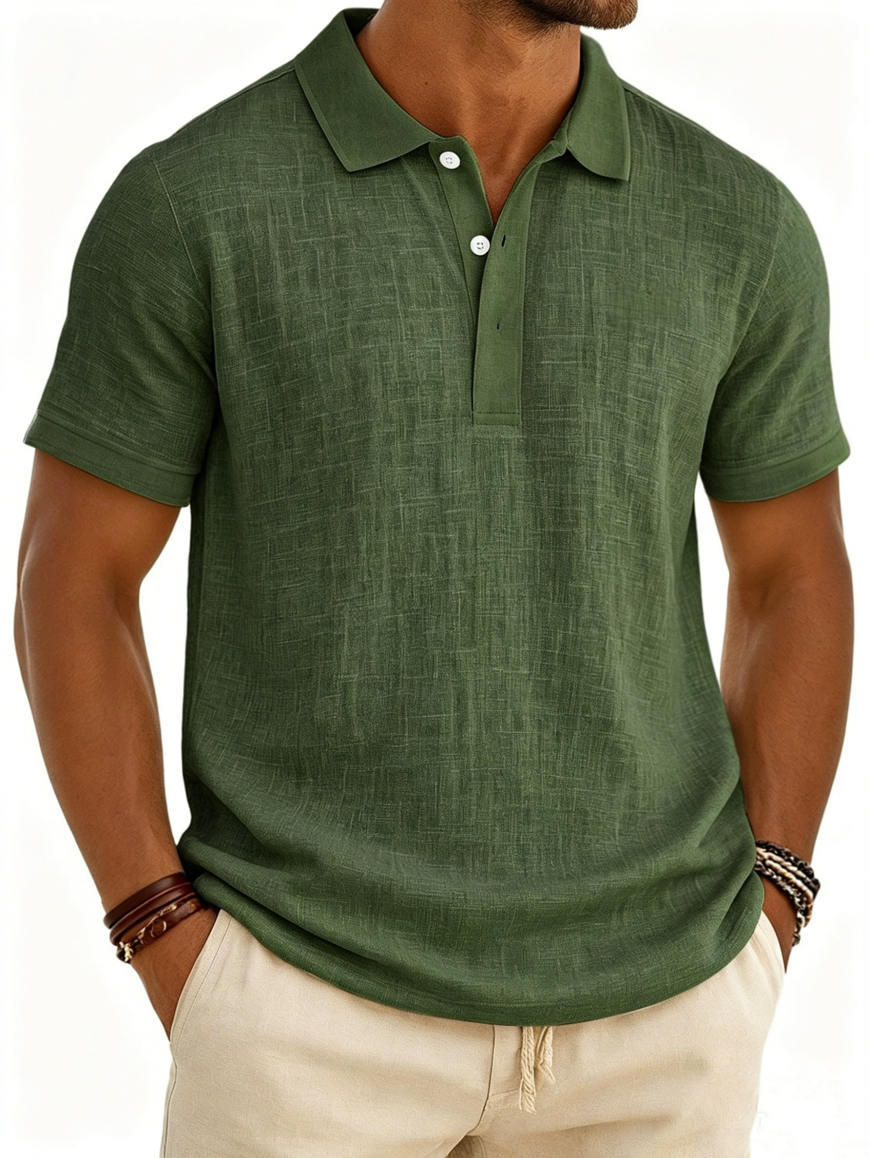 Men's Breathable Linen-Look Polo Shirt
