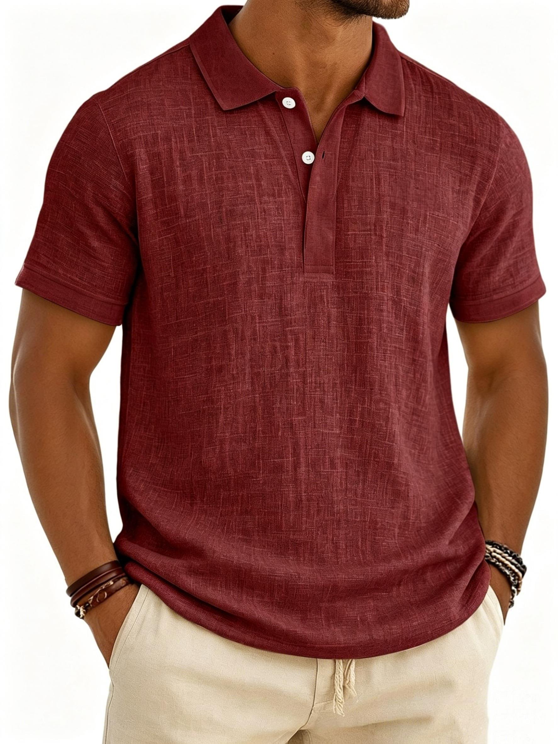 Men's Breathable Linen-Look Polo Shirt