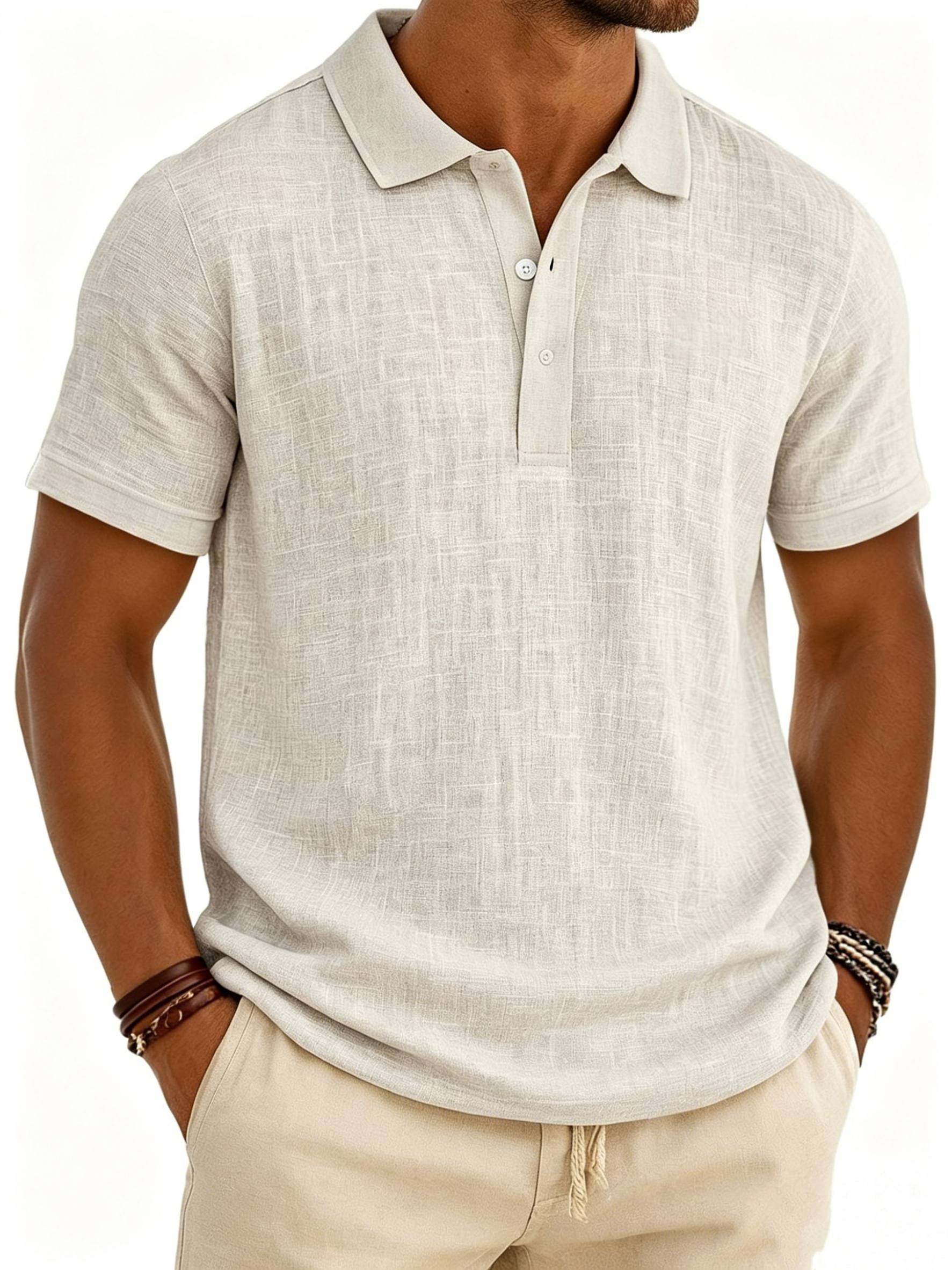 Men's Breathable Linen-Look Polo Shirt