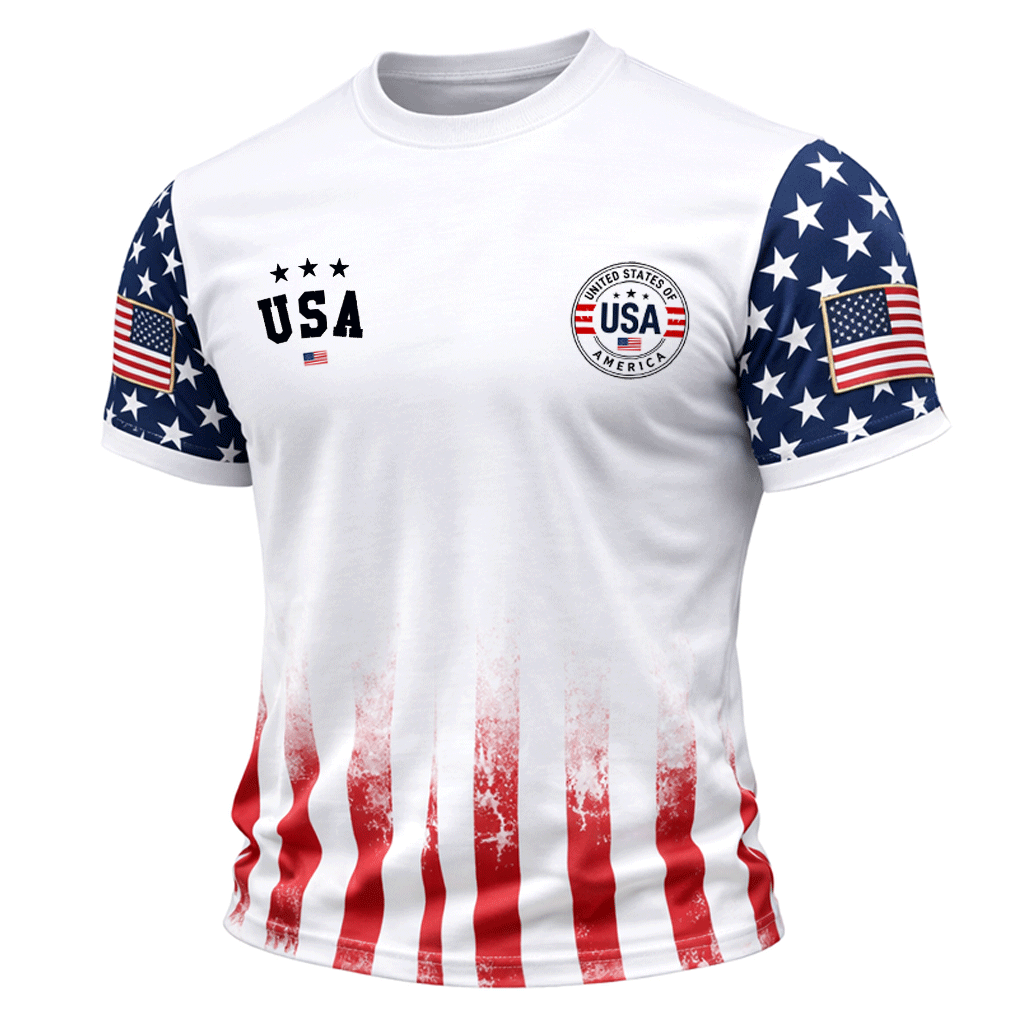 Cotton USA Flag Print Short Sleeve T-Shirt For Men - Patriotic American Design With Stars And Stripes Pattern