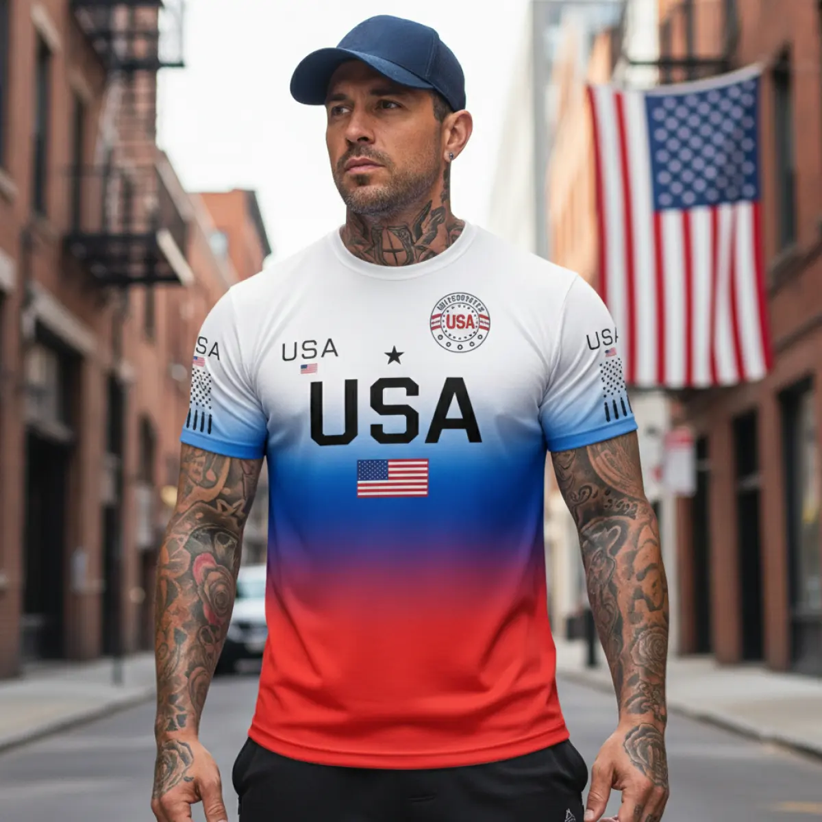 Polyester USA National Team Gradient T-Shirt With American Flag Print For Men And Women