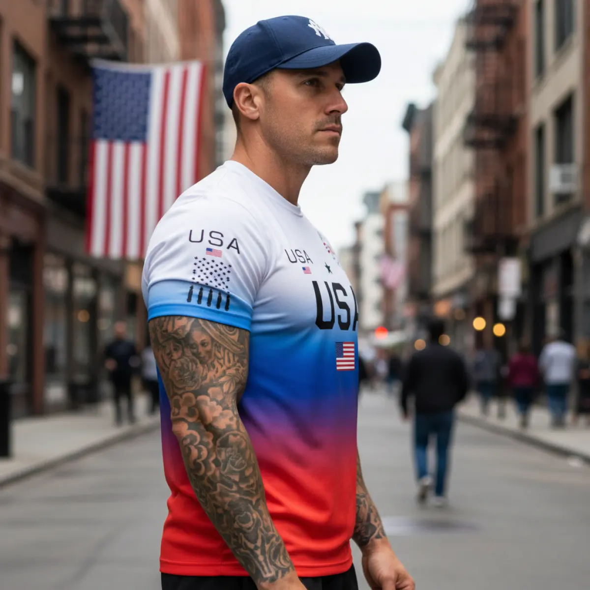 Polyester USA National Team Gradient T-Shirt With American Flag Print For Men And Women