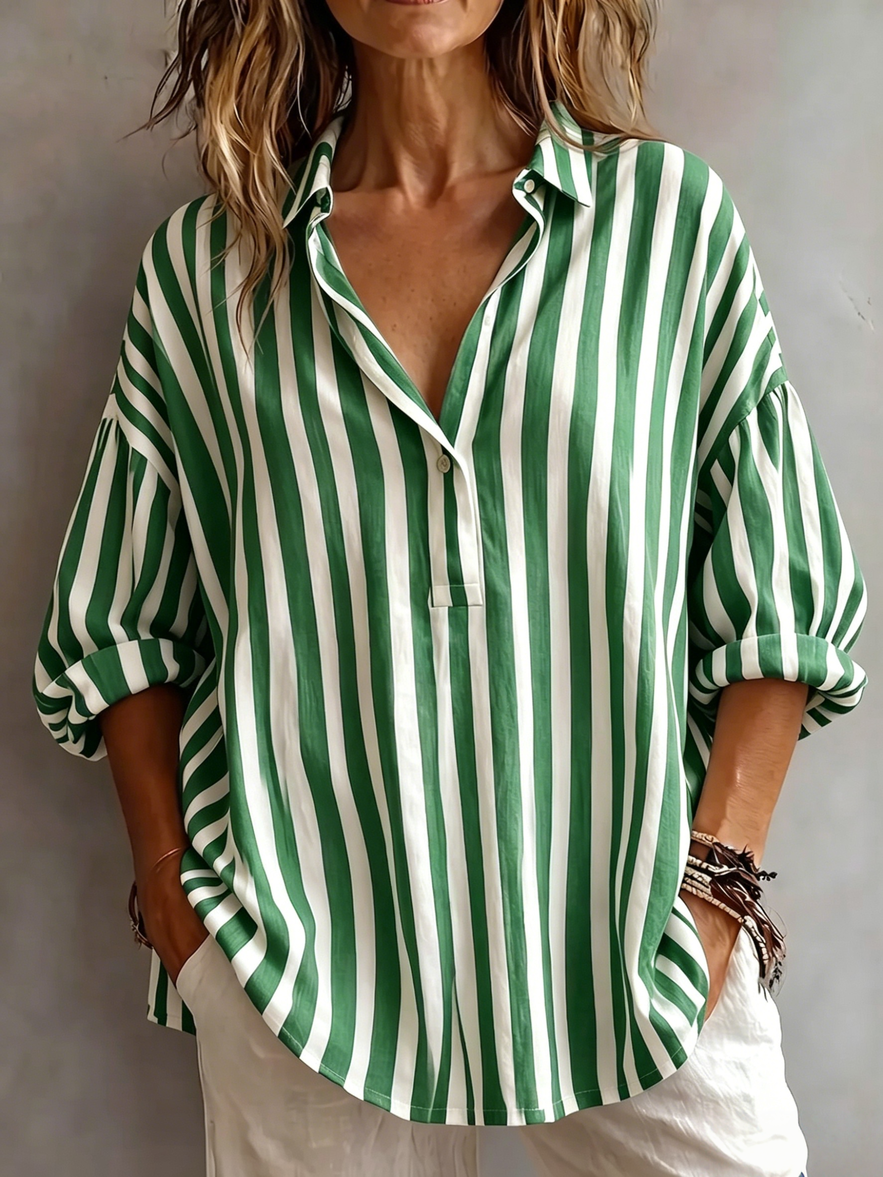 Casual Classic Striped Cotton Linen Blouse