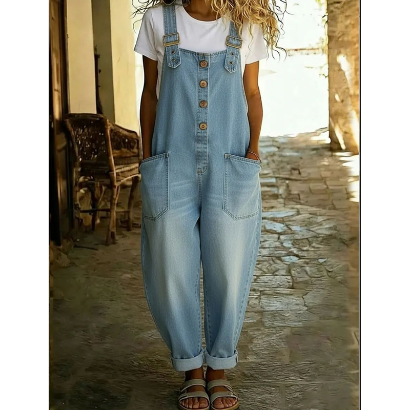 Das ultimative Sommer-Essential: Lässiger Denim-Jumpsuit mit Taschen 👖